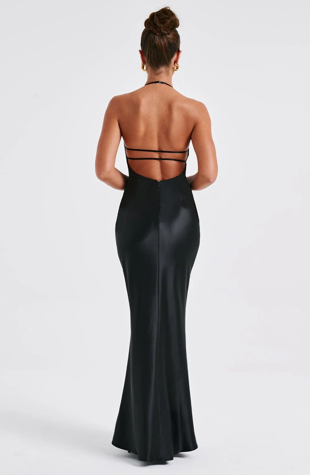 Black Satin Maxi Dress with Halter Neckline - Elegant Evening Wear