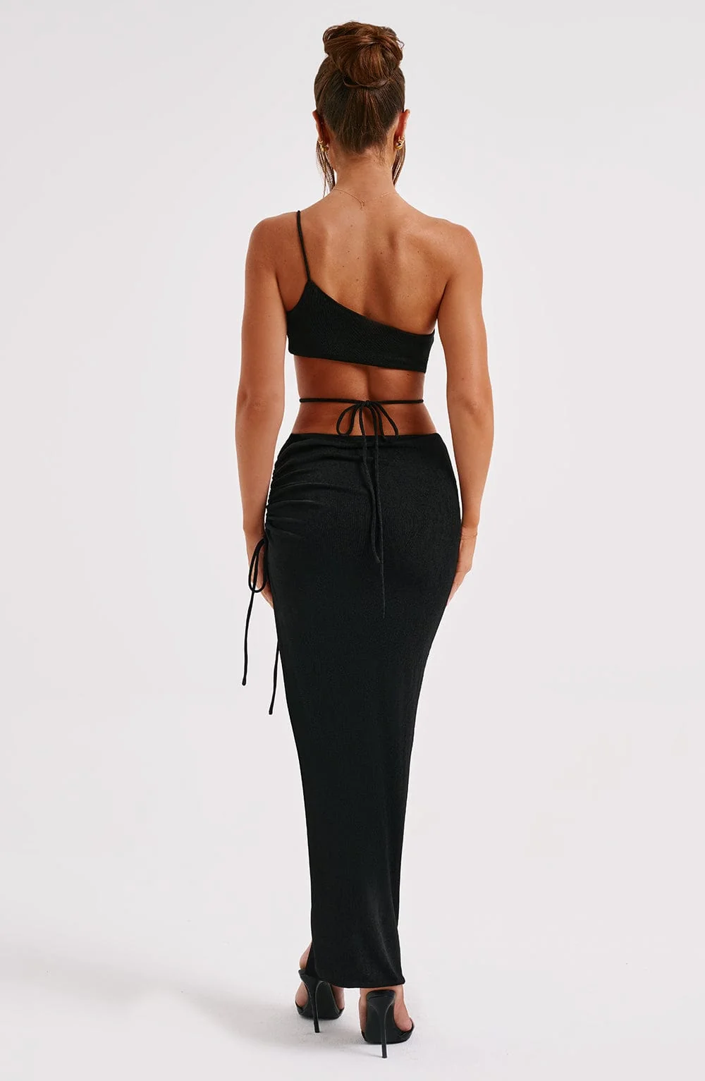 Black One-Shoulder High Shine Maxi Dress