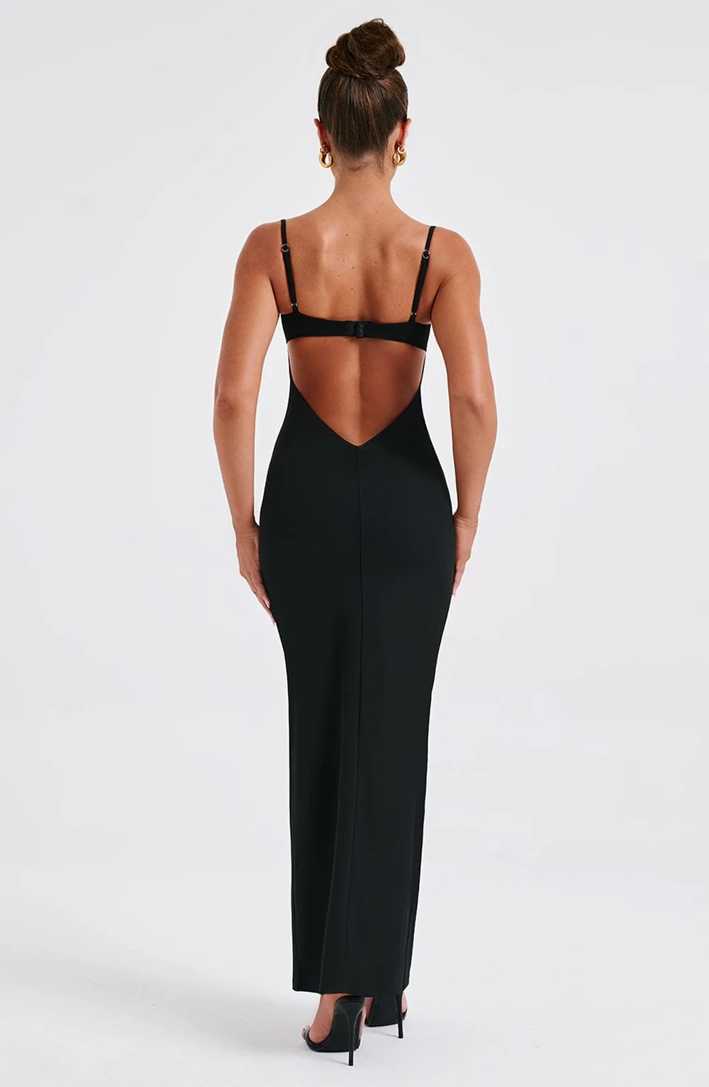 Black Maxi Dress with Thigh Split & Back Cut Out