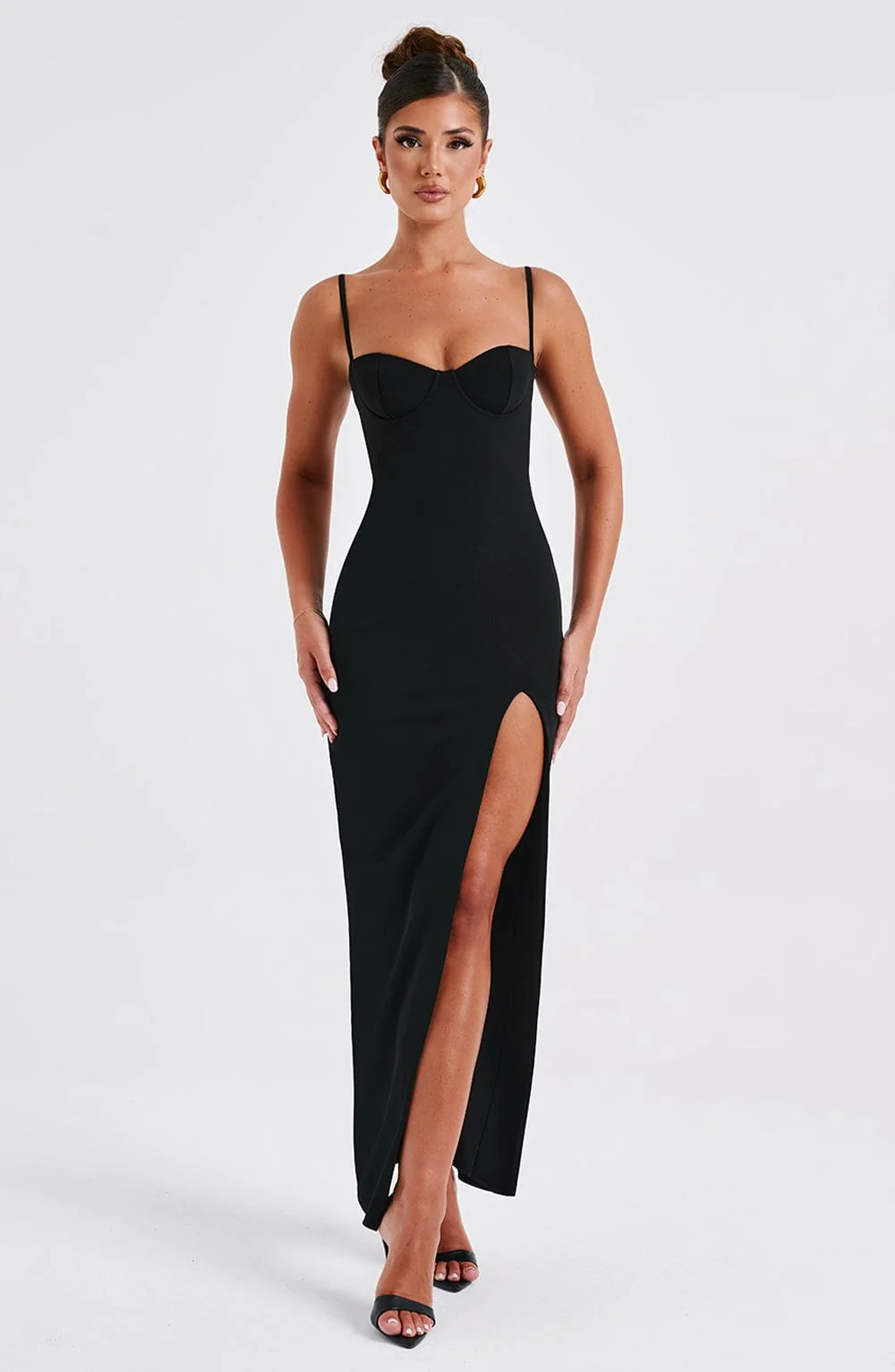Black Maxi Dress with Thigh Split & Back Cut Out
