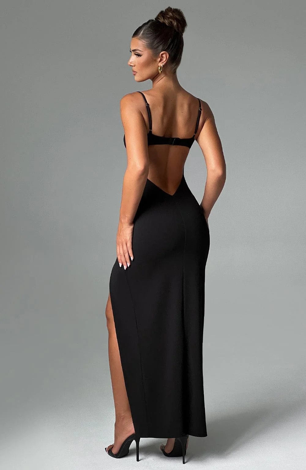Black Maxi Dress with Thigh Split & Back Cut Out