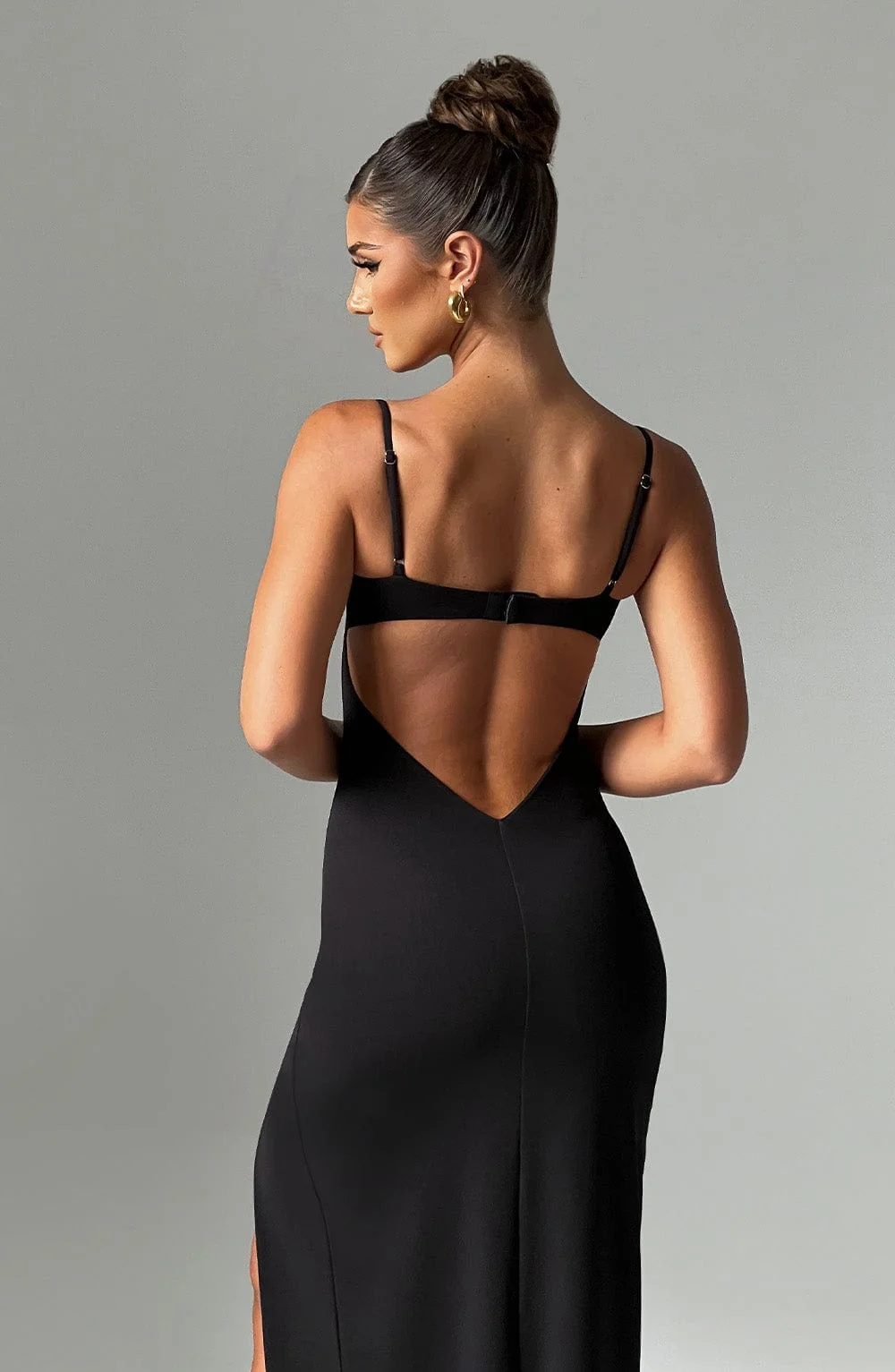 Black Maxi Dress with Thigh Split & Back Cut Out