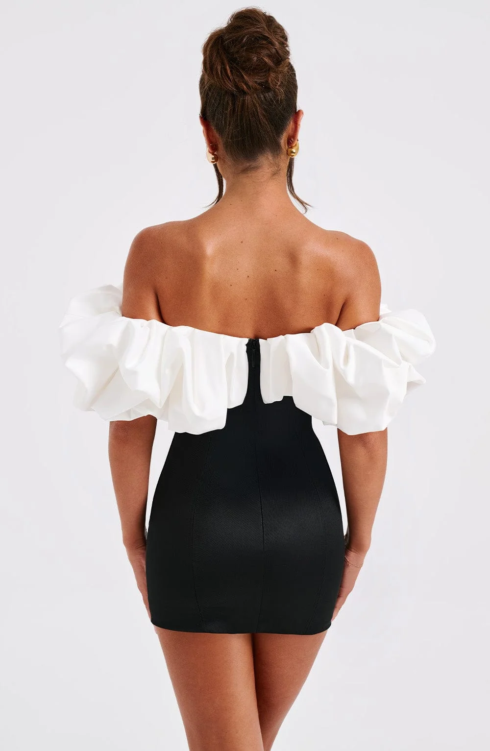 Bardot Neckline Mini Dress in Black and White