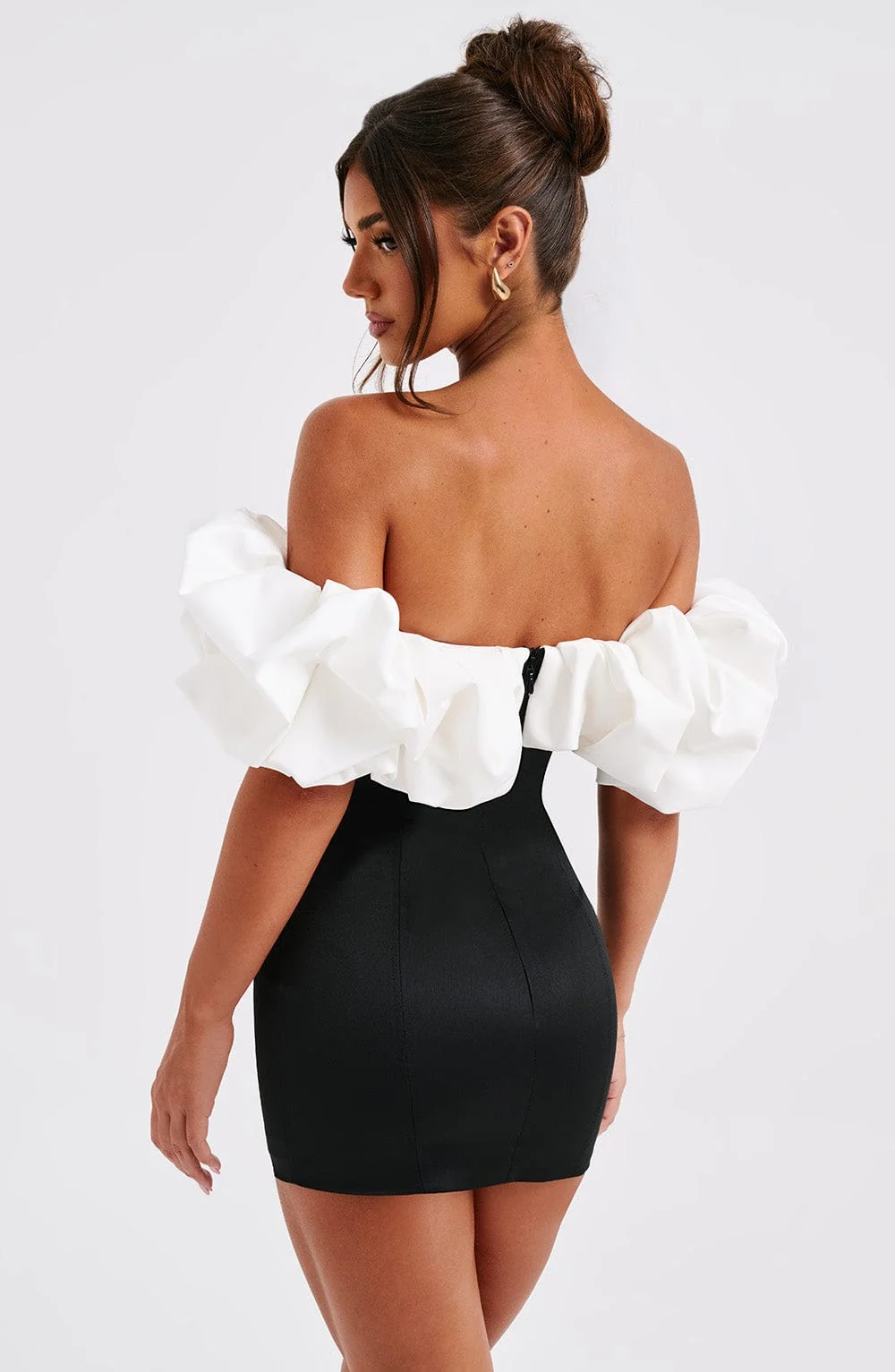 Bardot Neckline Mini Dress in Black and White