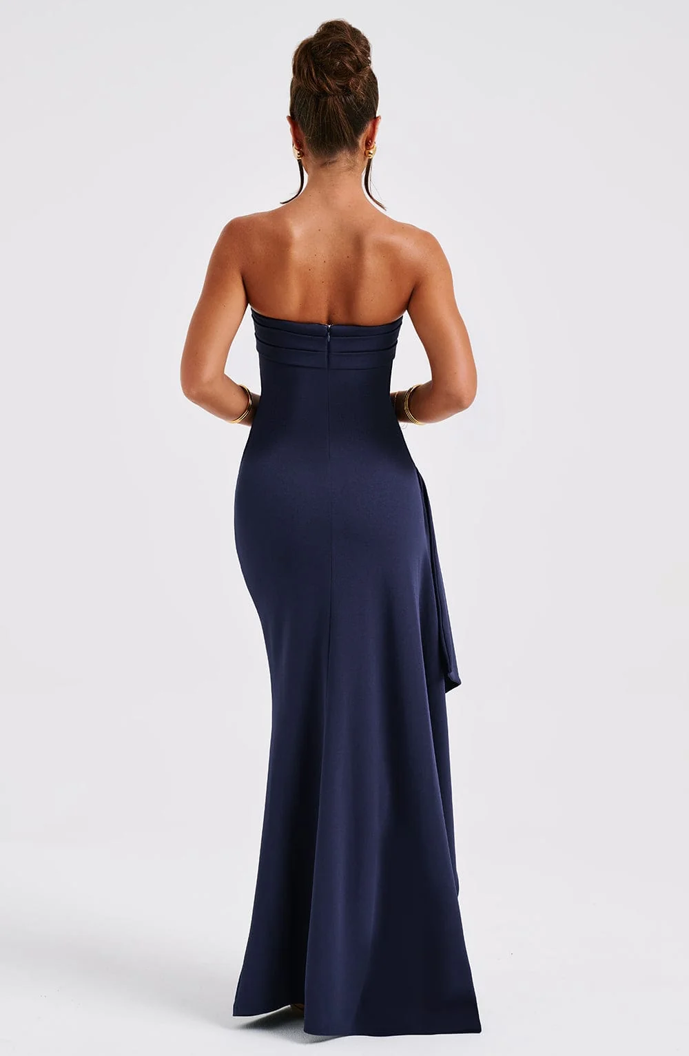 Navy Strapless Maxi Dress in Luxury Stretch Crepe