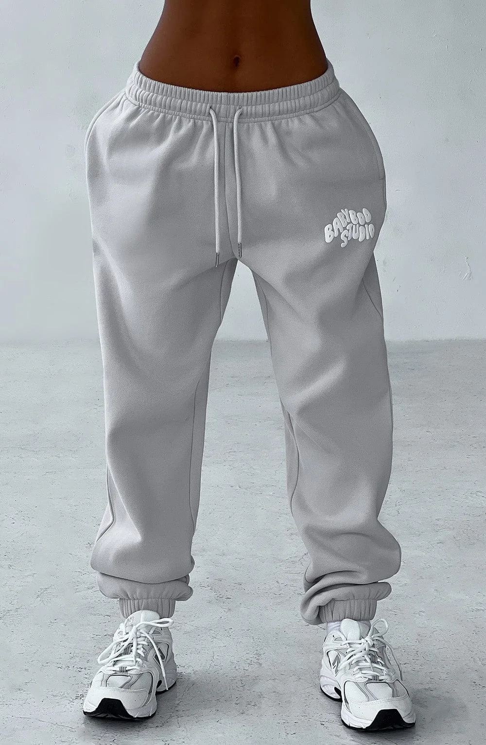 Light Grey/White Cotton Fleece Studio Sweatpants