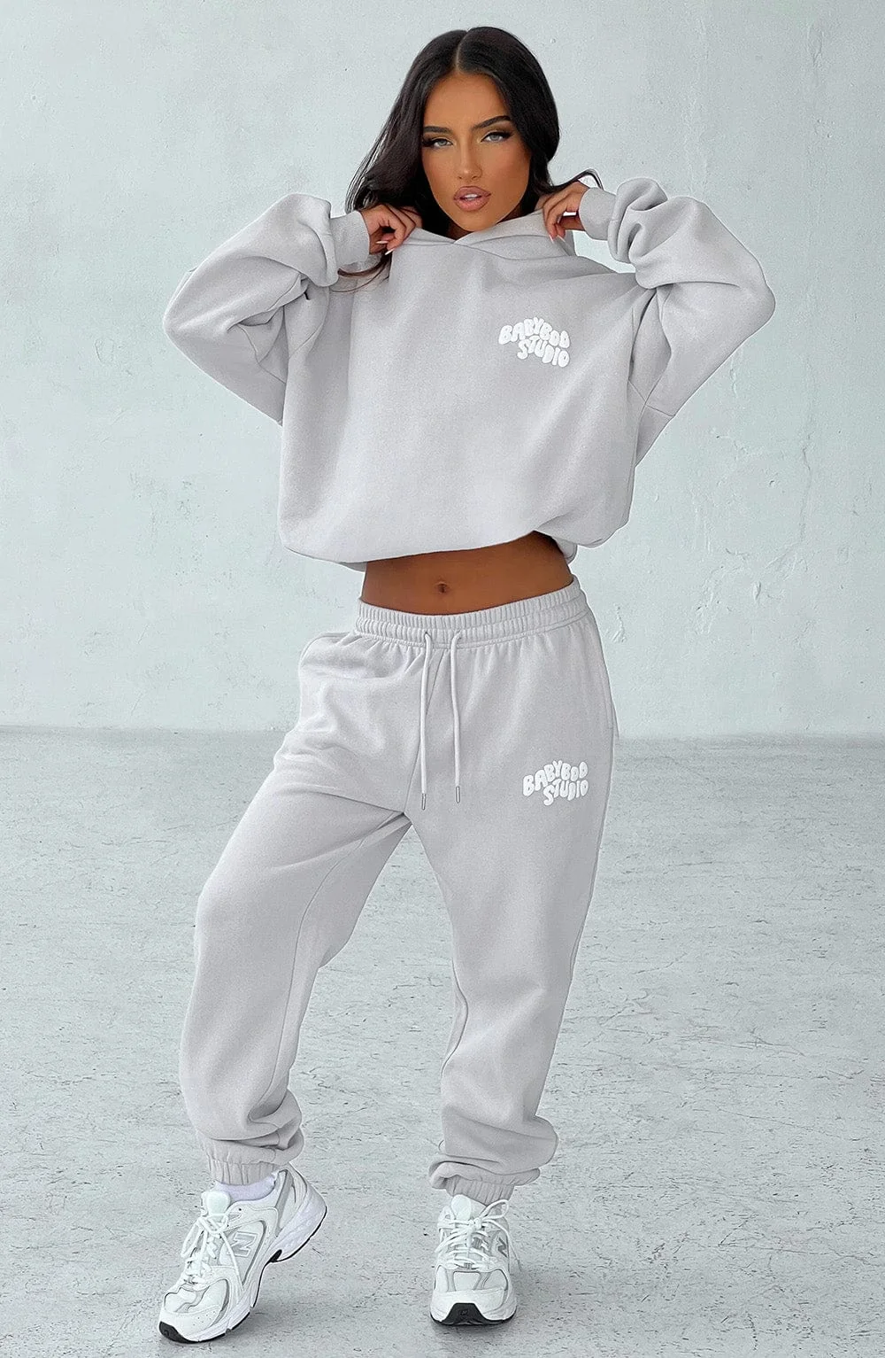 Light Grey/White Cotton Fleece Studio Sweatpants