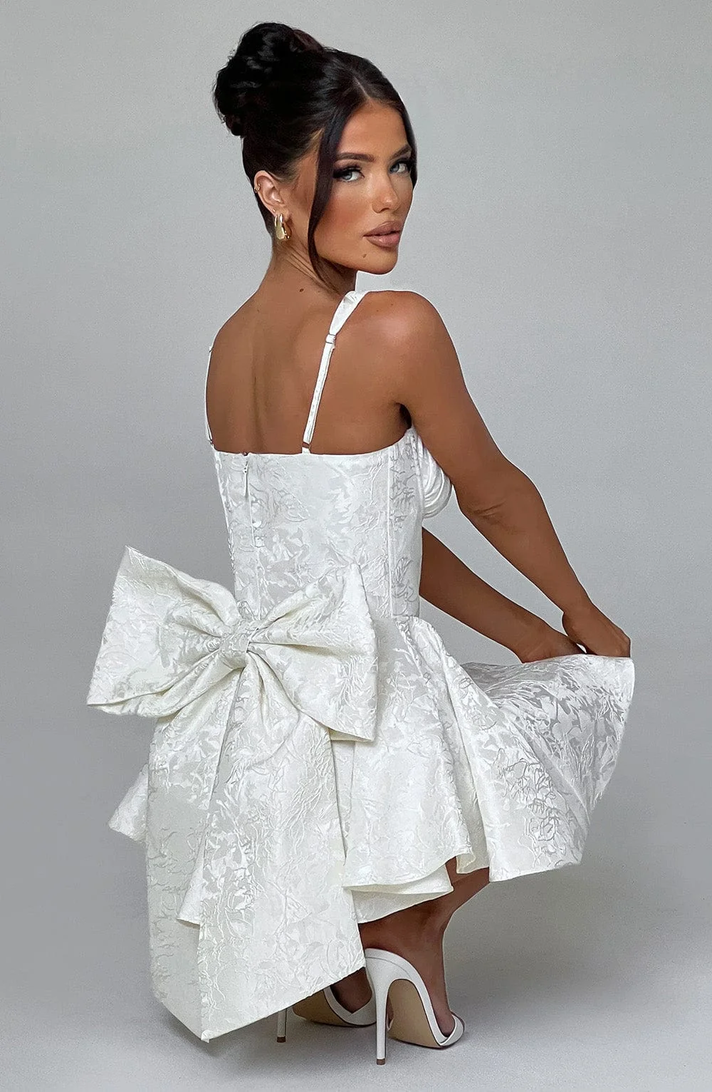 Floral Jacquard Strapless Jumpsuit in Ivory