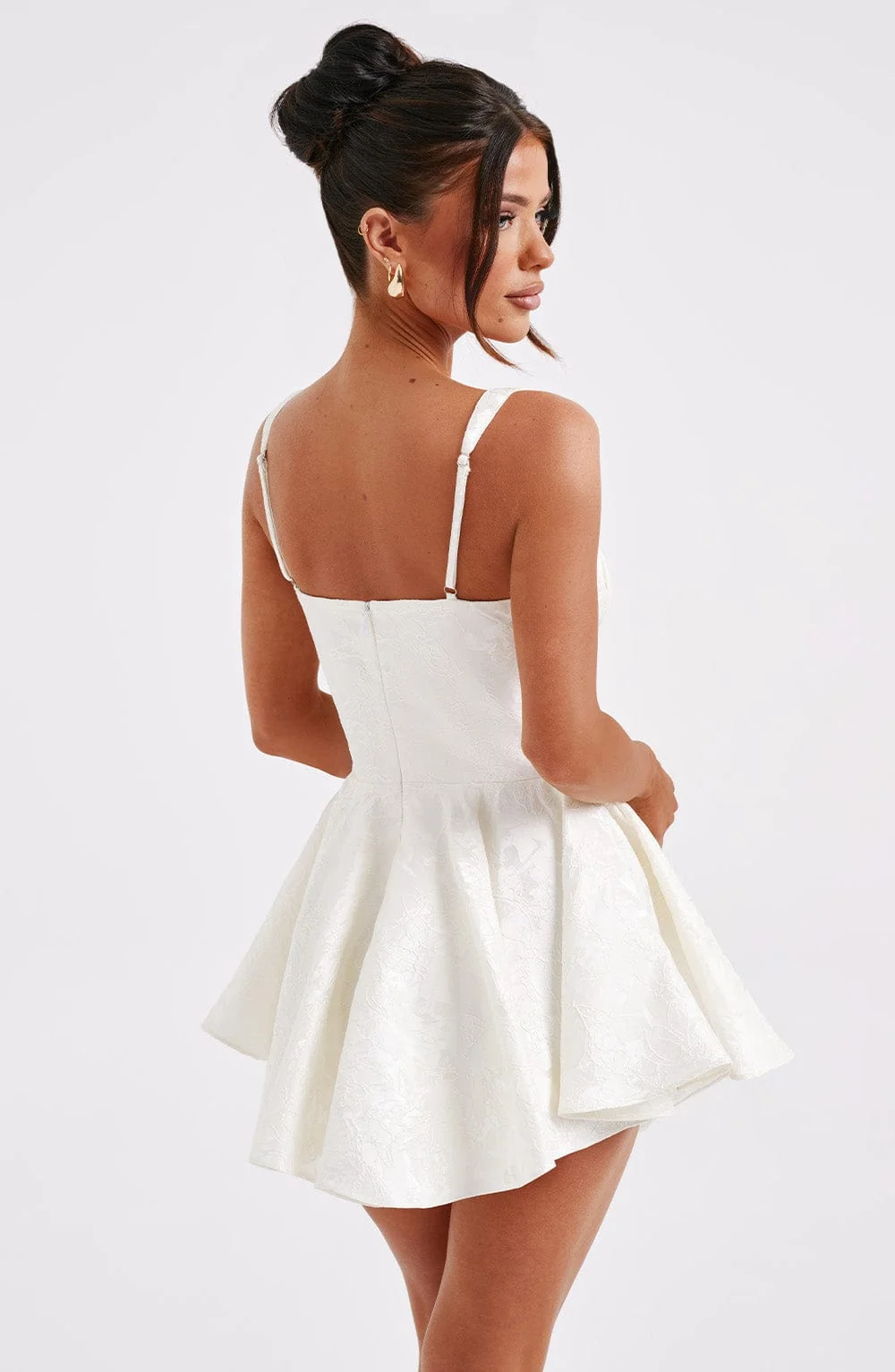 Floral Jacquard Strapless Jumpsuit in Ivory