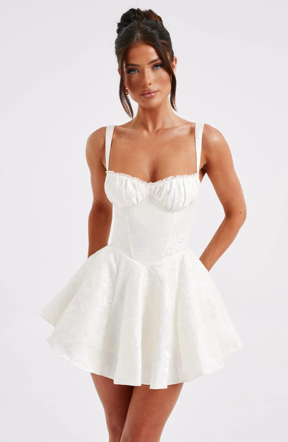 Floral Jacquard Strapless Jumpsuit in Ivory