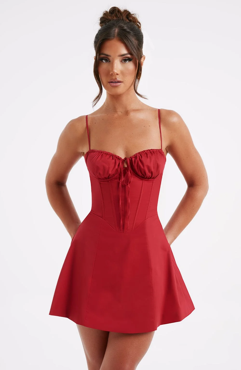 Red Corset Bow Tie Mini Dress - Voluminous Skirt XS-XXL