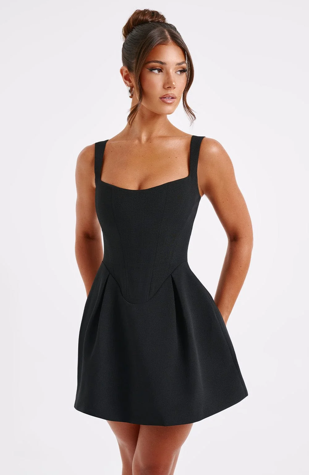 Premium Black Corseted Mini Dress - Elegant Party Wear