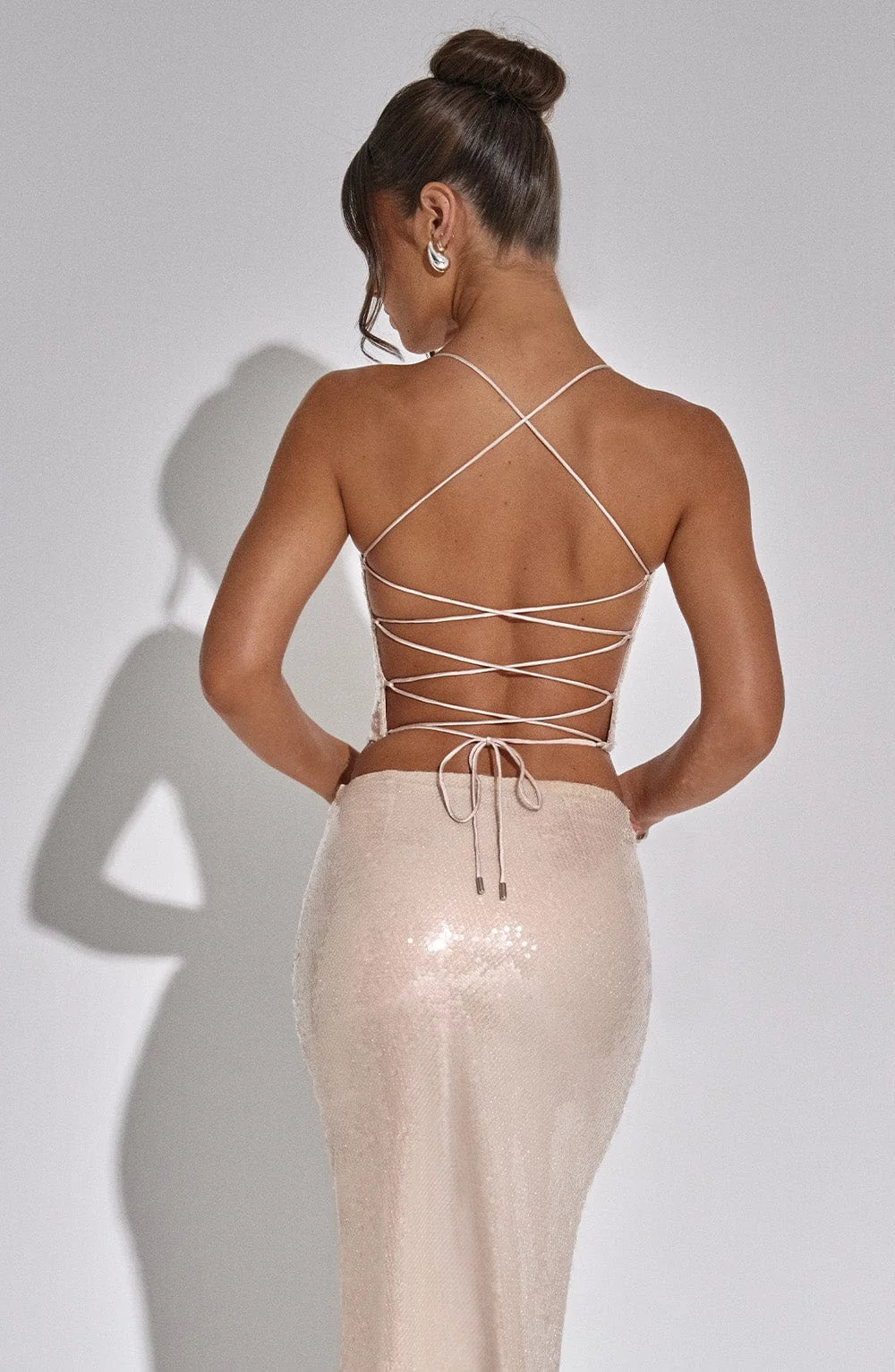 Sequin Nude Corset Top with Cut-Out Back - Larisa Collection