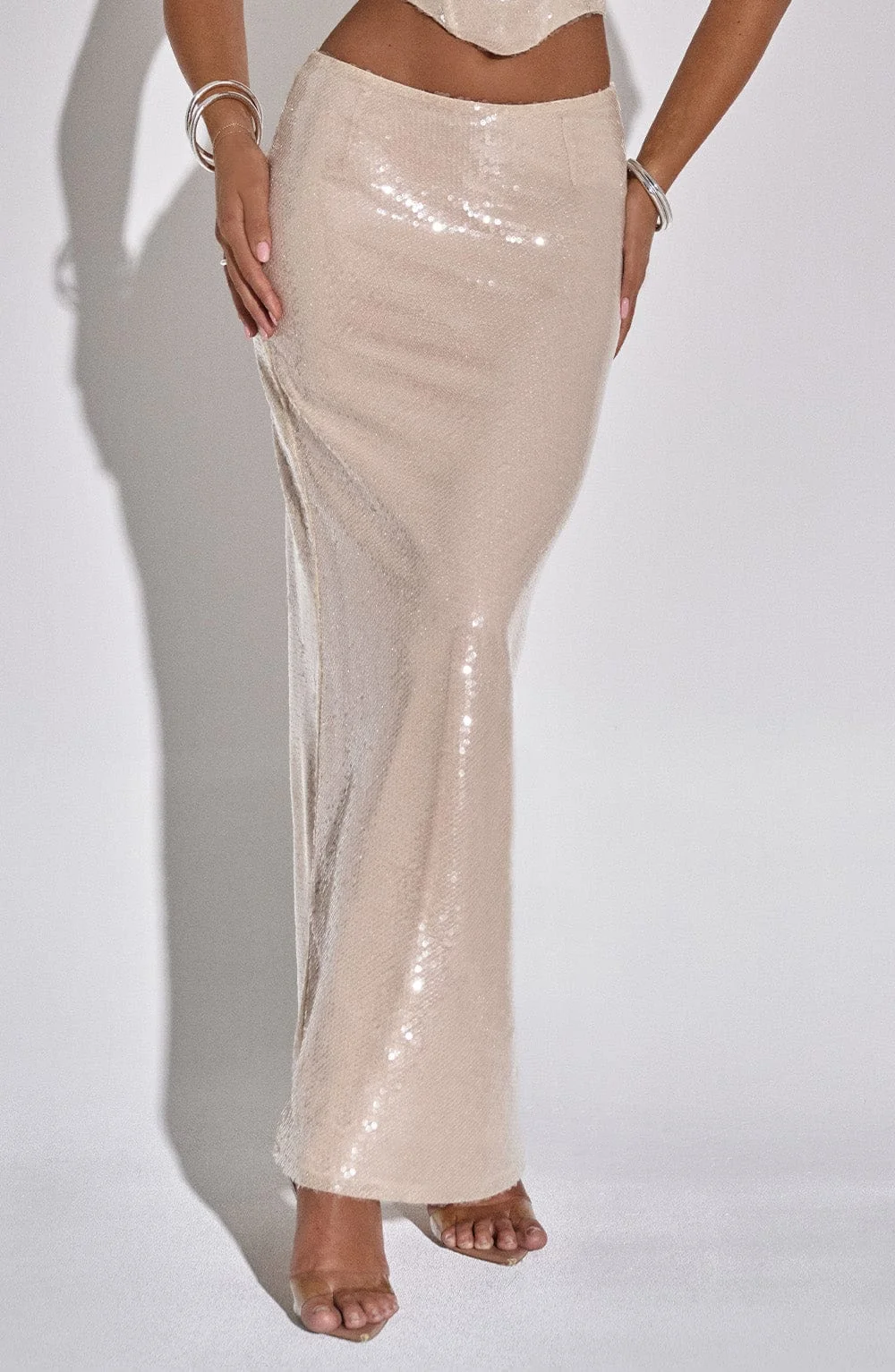 Sequin Maxi Skirt in Neutral Color - Elite Collection