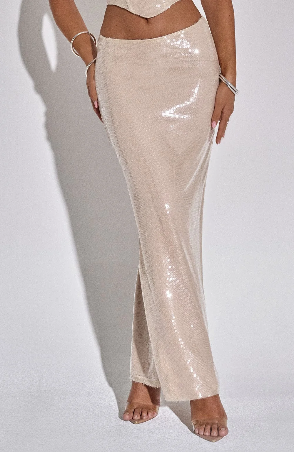 Sequin Maxi Skirt in Neutral Color - Elite Collection