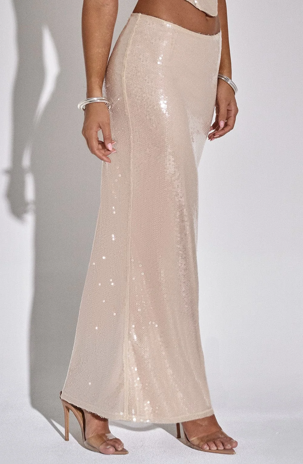 Sequin Maxi Skirt in Neutral Color - Elite Collection