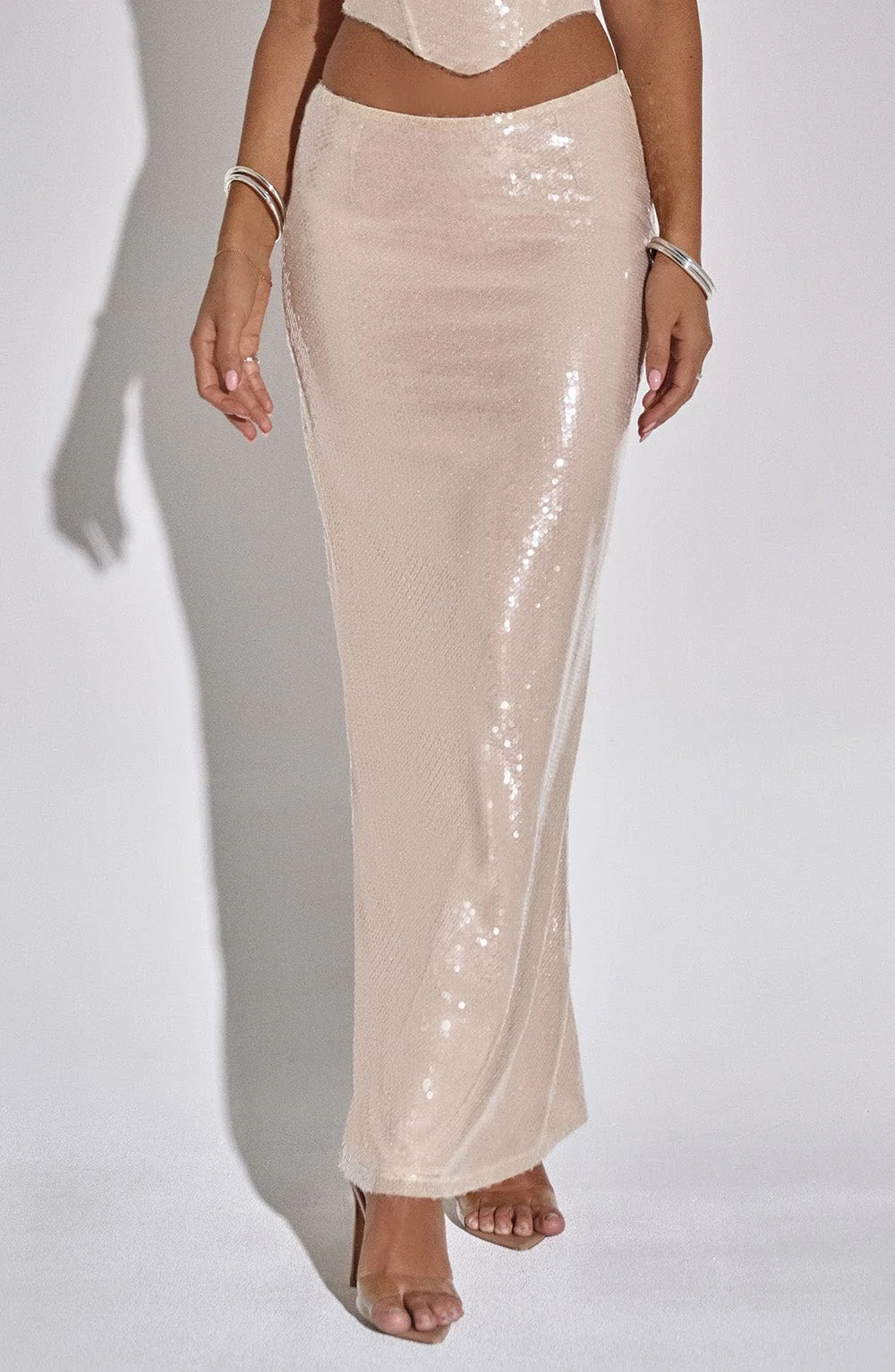 Sequin Maxi Skirt in Neutral Color - Elite Collection