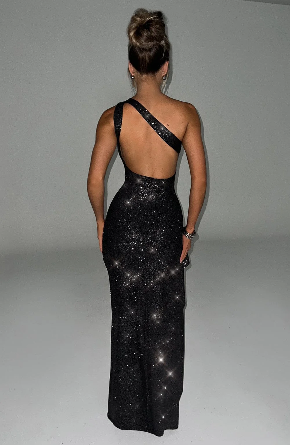 Black Sparkle One Shoulder Maxi Dress for Unforgettable Moments