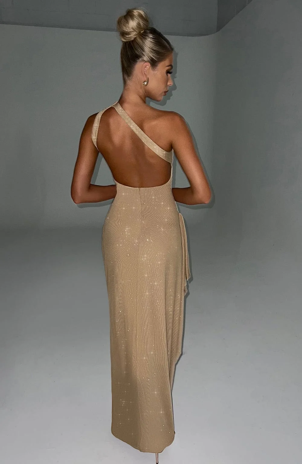 Gold Sparkle One-Shoulder Maxi Dress - Elegant Evening Gown
