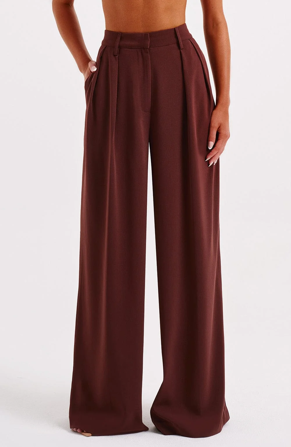 Brown High-Waisted Tailored Pants - Premium Soft Fabric