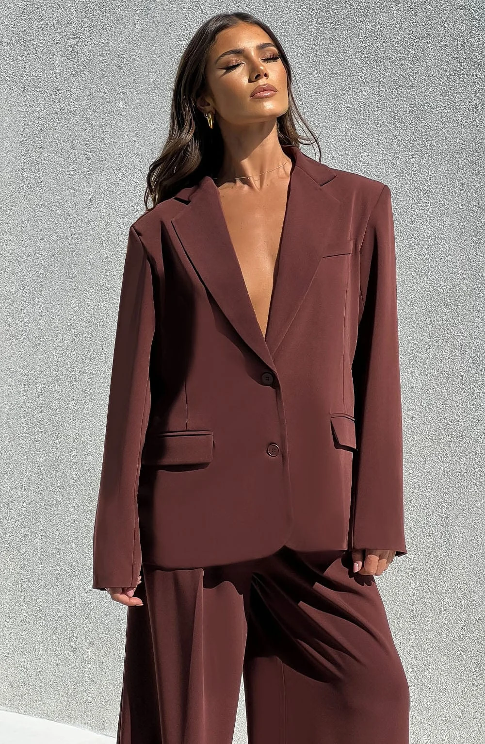 Brown Oversized Tailored Jacket with Lapel Collar