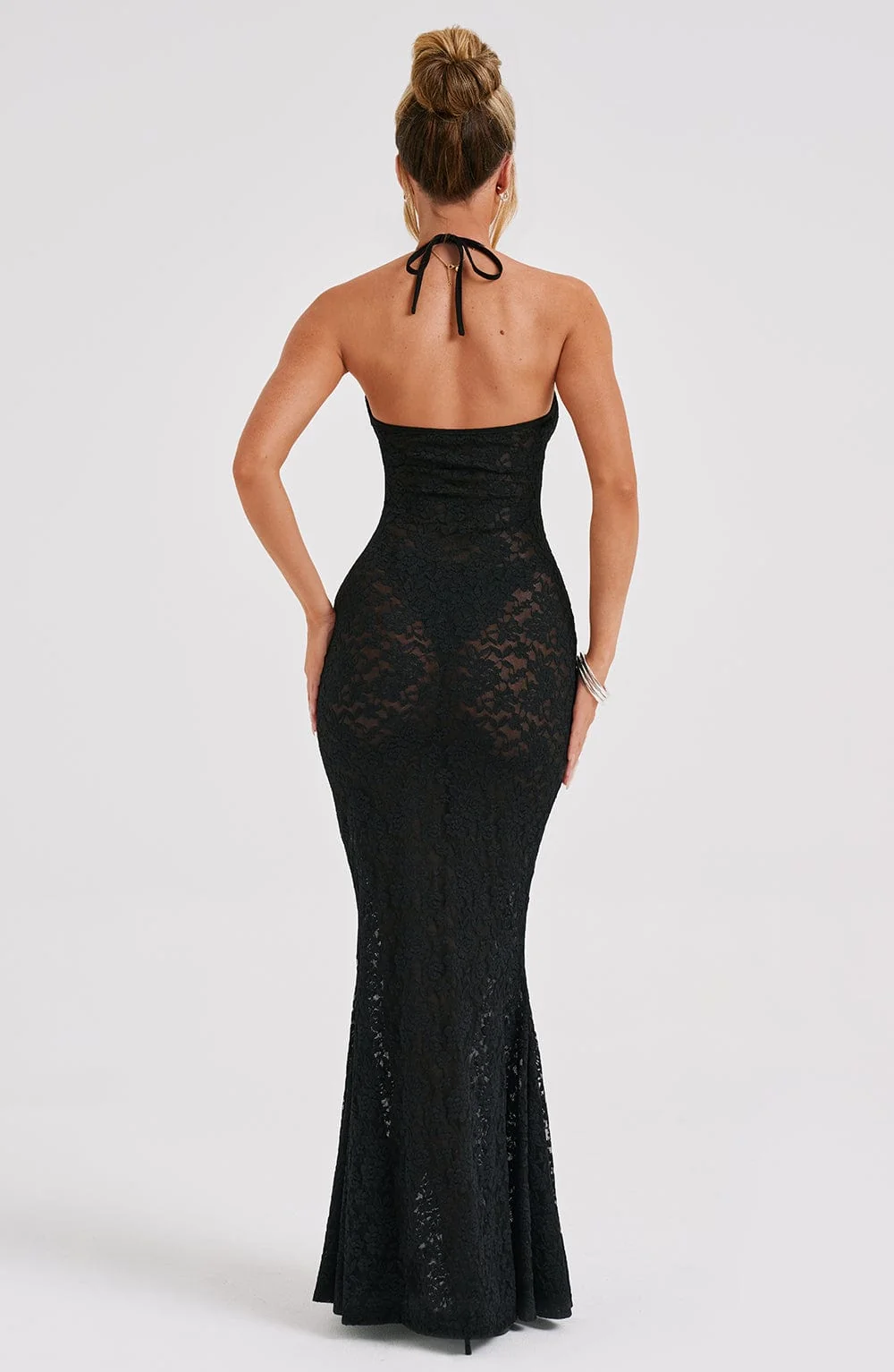 Floral Lace Maxi Dress in Elegant Black