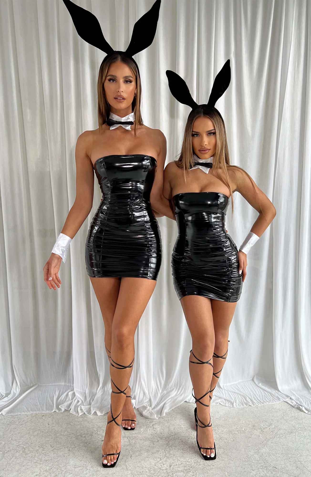 Black Vinyl Strapless Mini Dress for Women