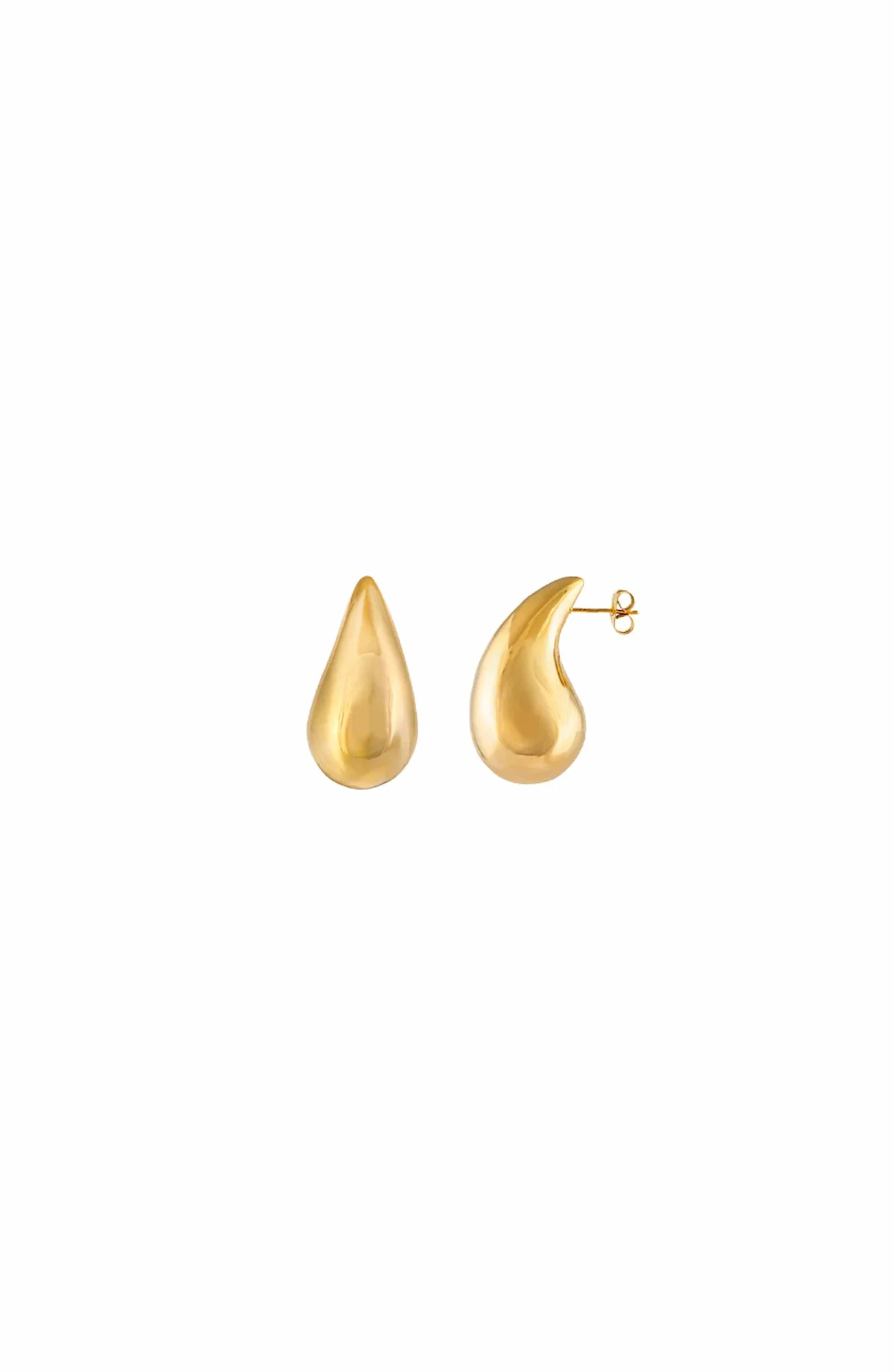 Gold Drop Shape Earrings with Stud Fastening
