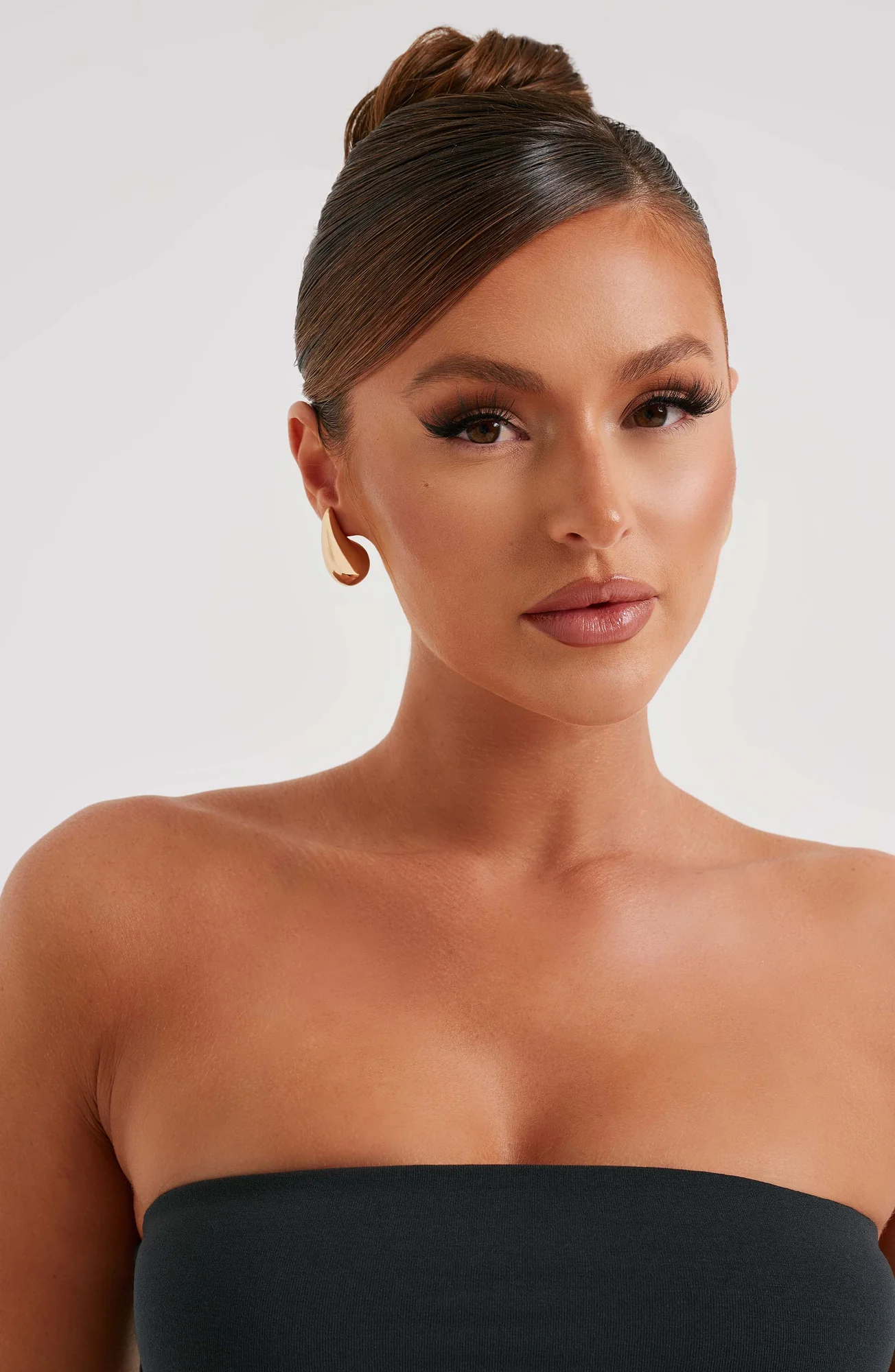 Gold Drop Shape Earrings with Stud Fastening