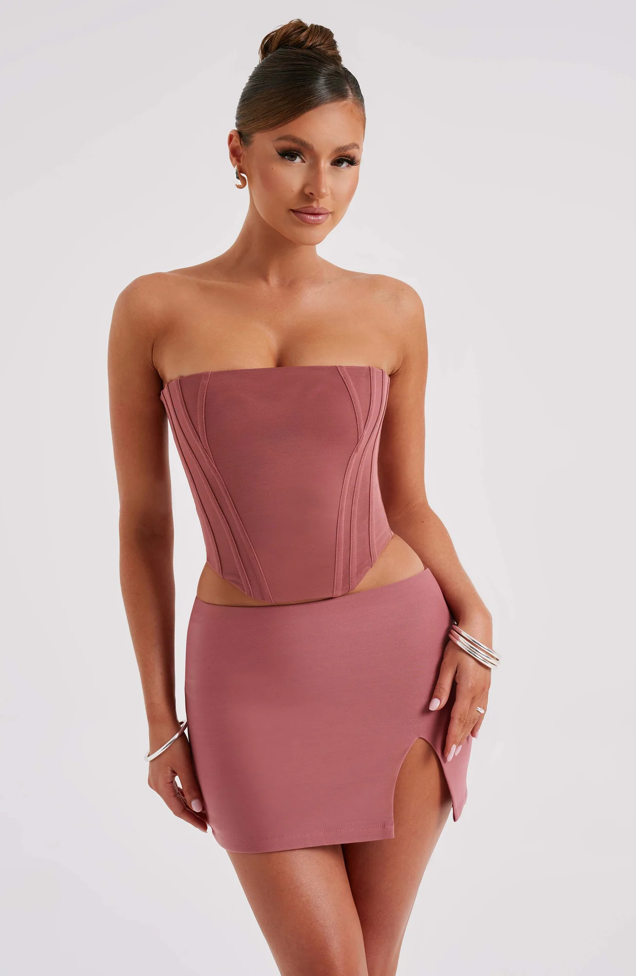 Rose Pink Corset Cami Top - Premium Mesh, Strapless