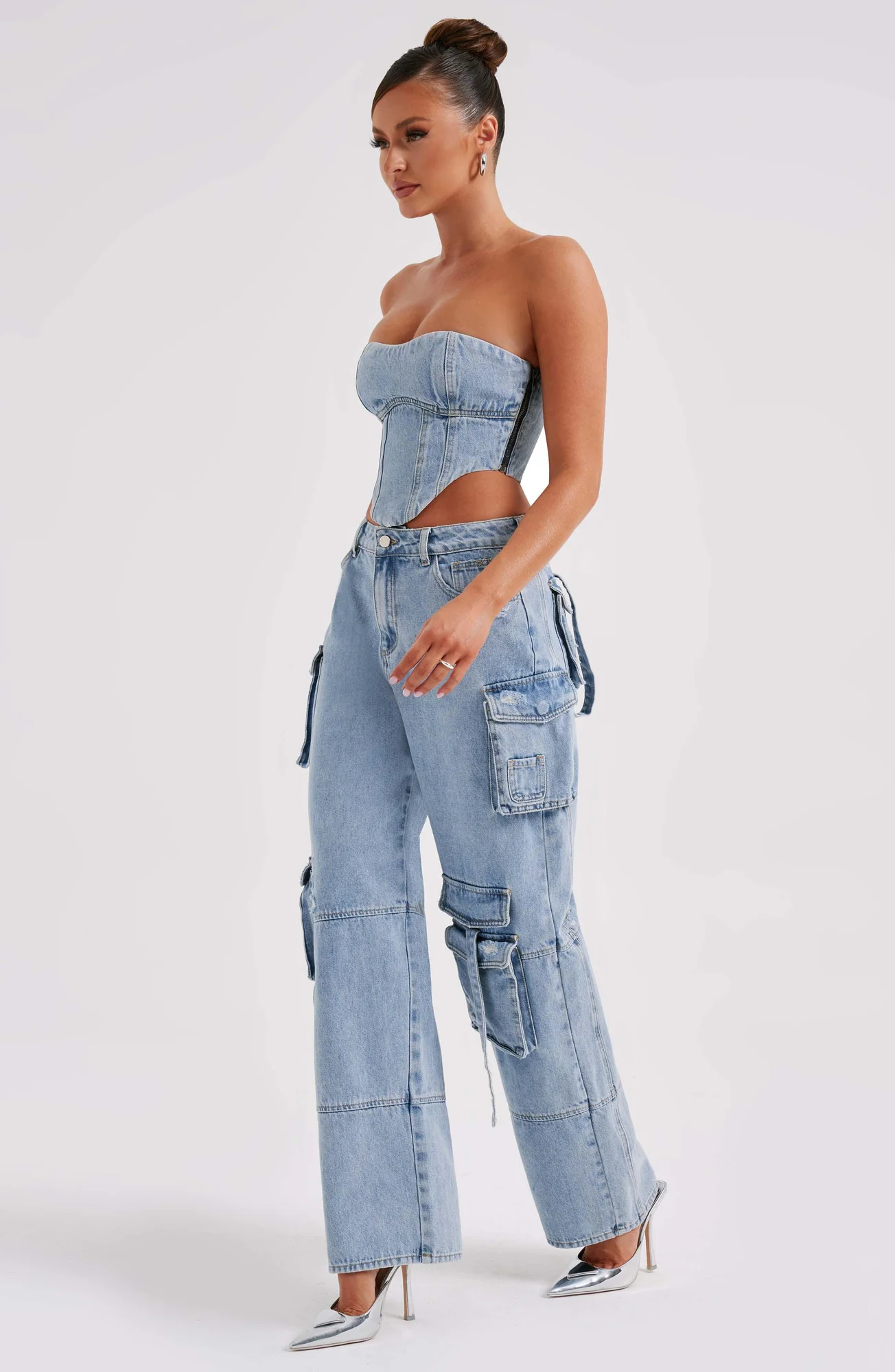 Blue Cargo Pants - Stylish Wide Leg Denim Trousers