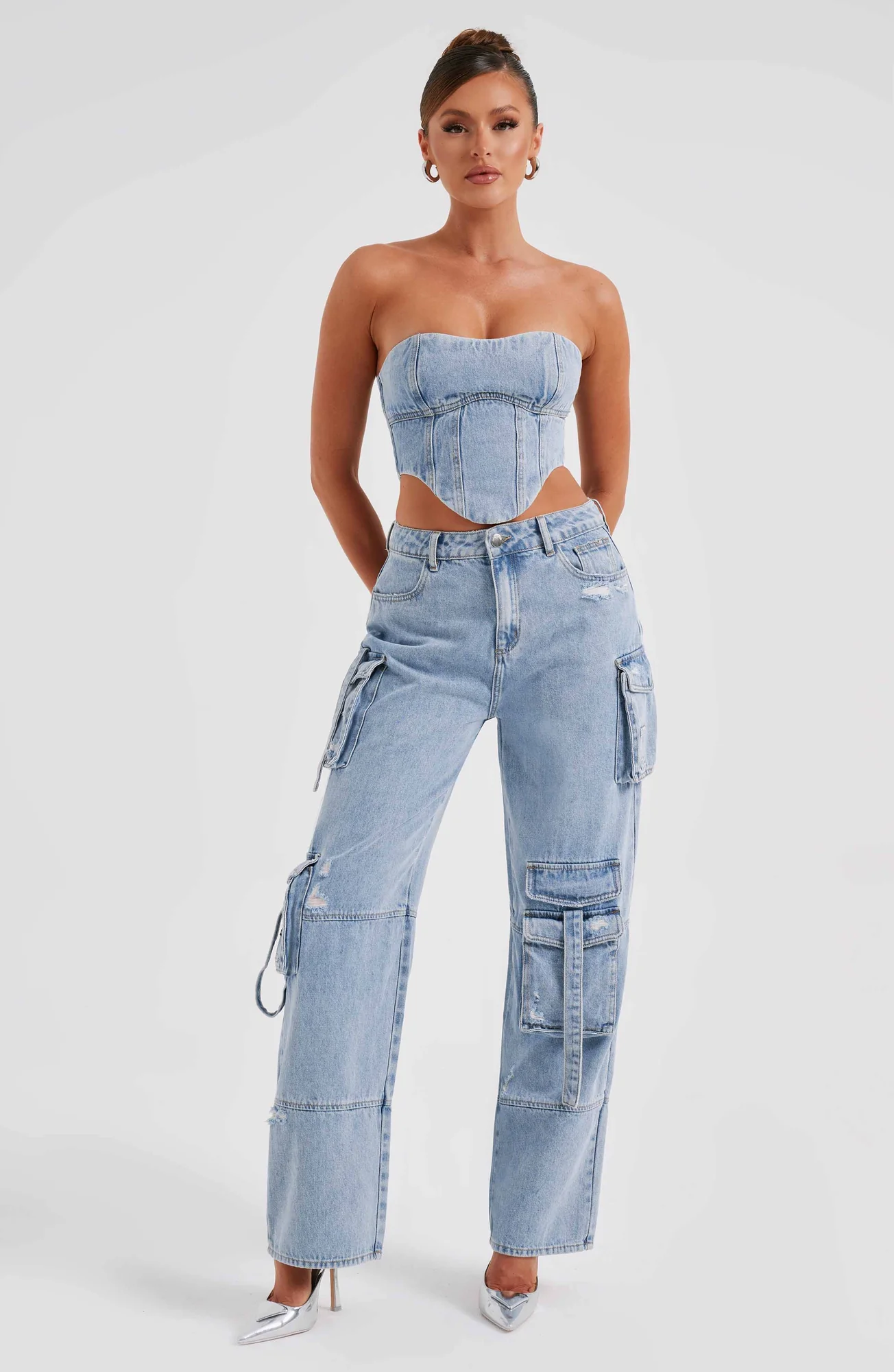 Blue Cargo Pants - Stylish Wide Leg Denim Trousers