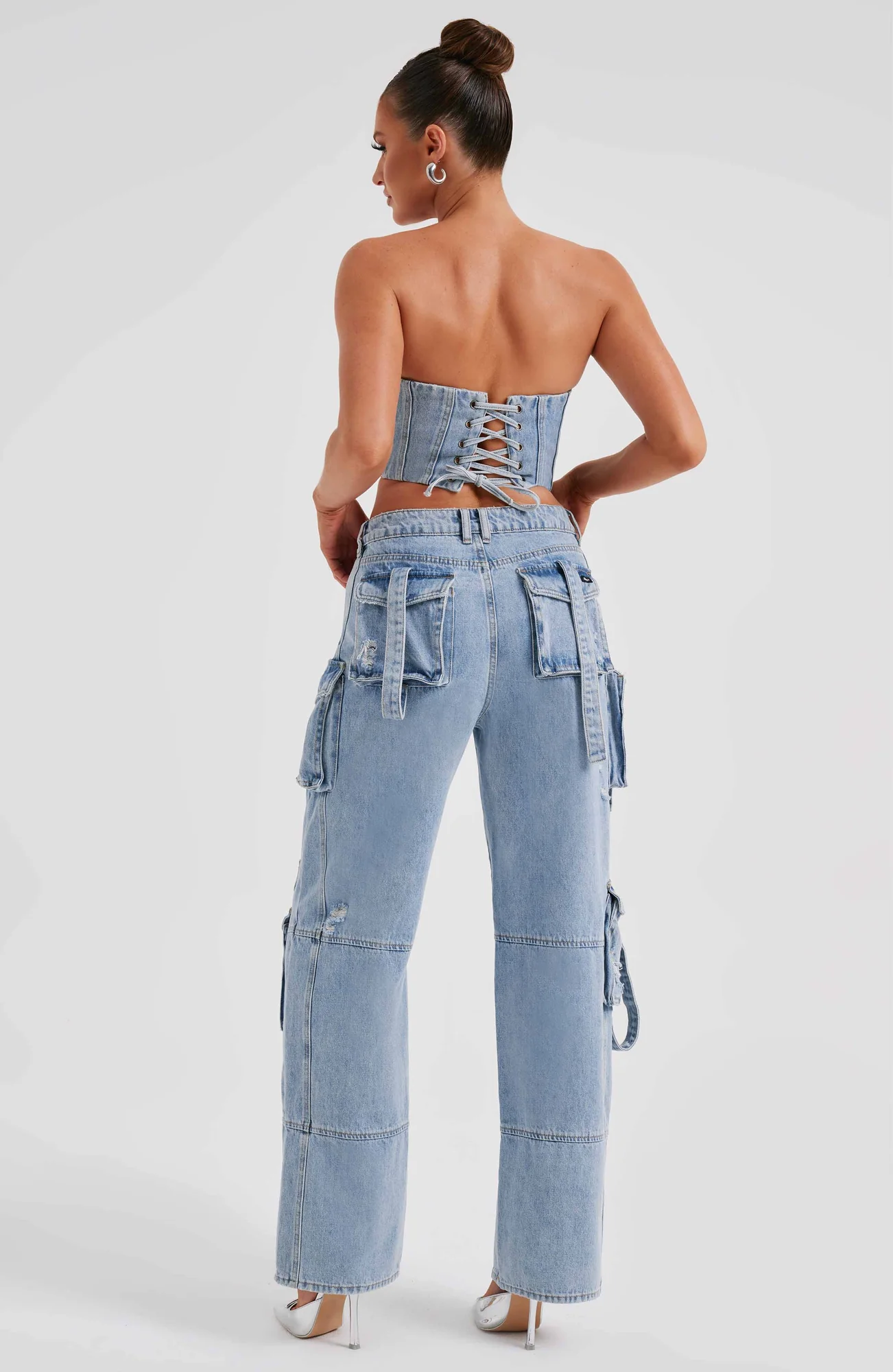 Blue Cargo Pants - Stylish Wide Leg Denim Trousers