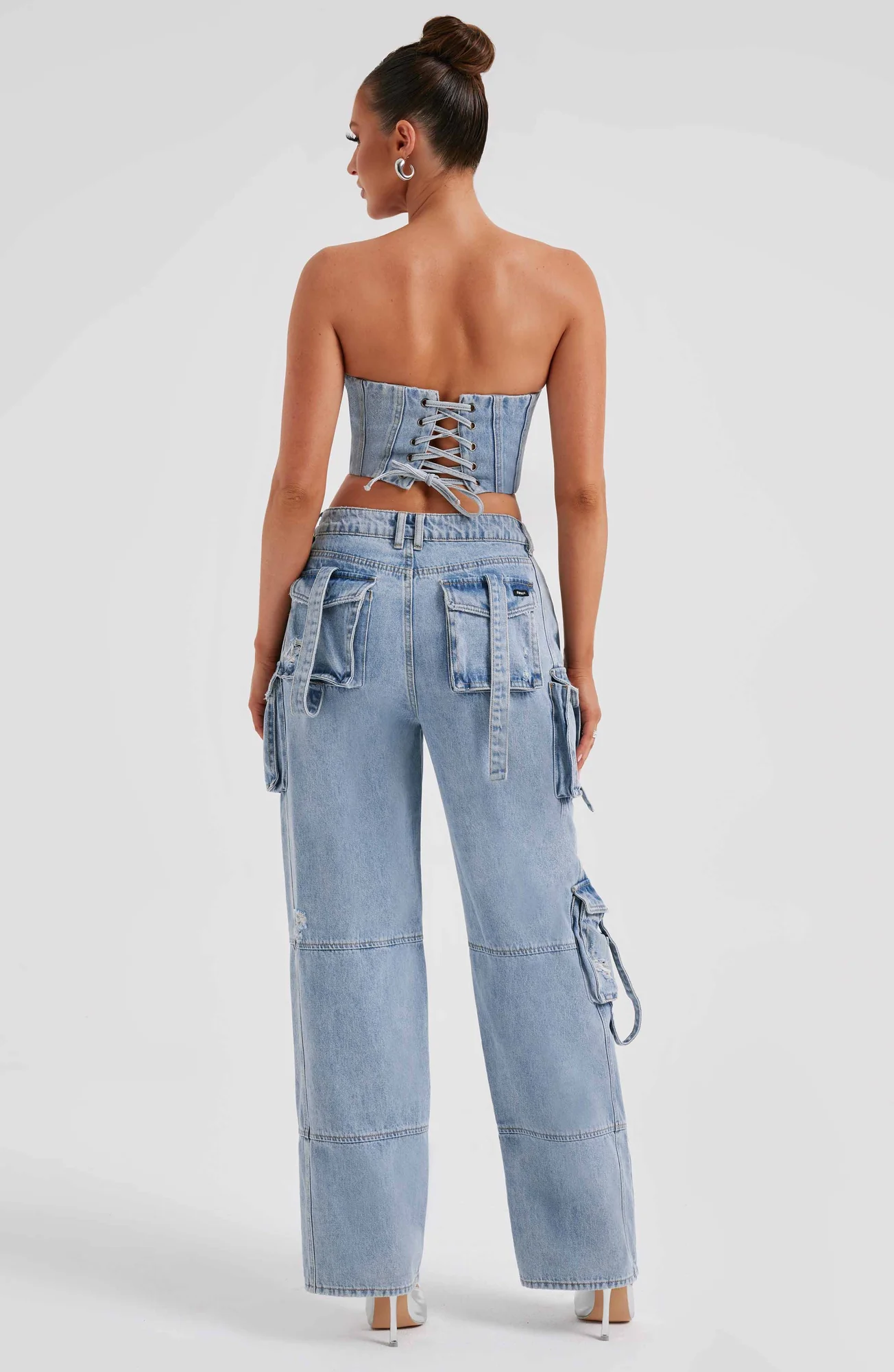 Blue Cargo Pants - Stylish Wide Leg Denim Trousers