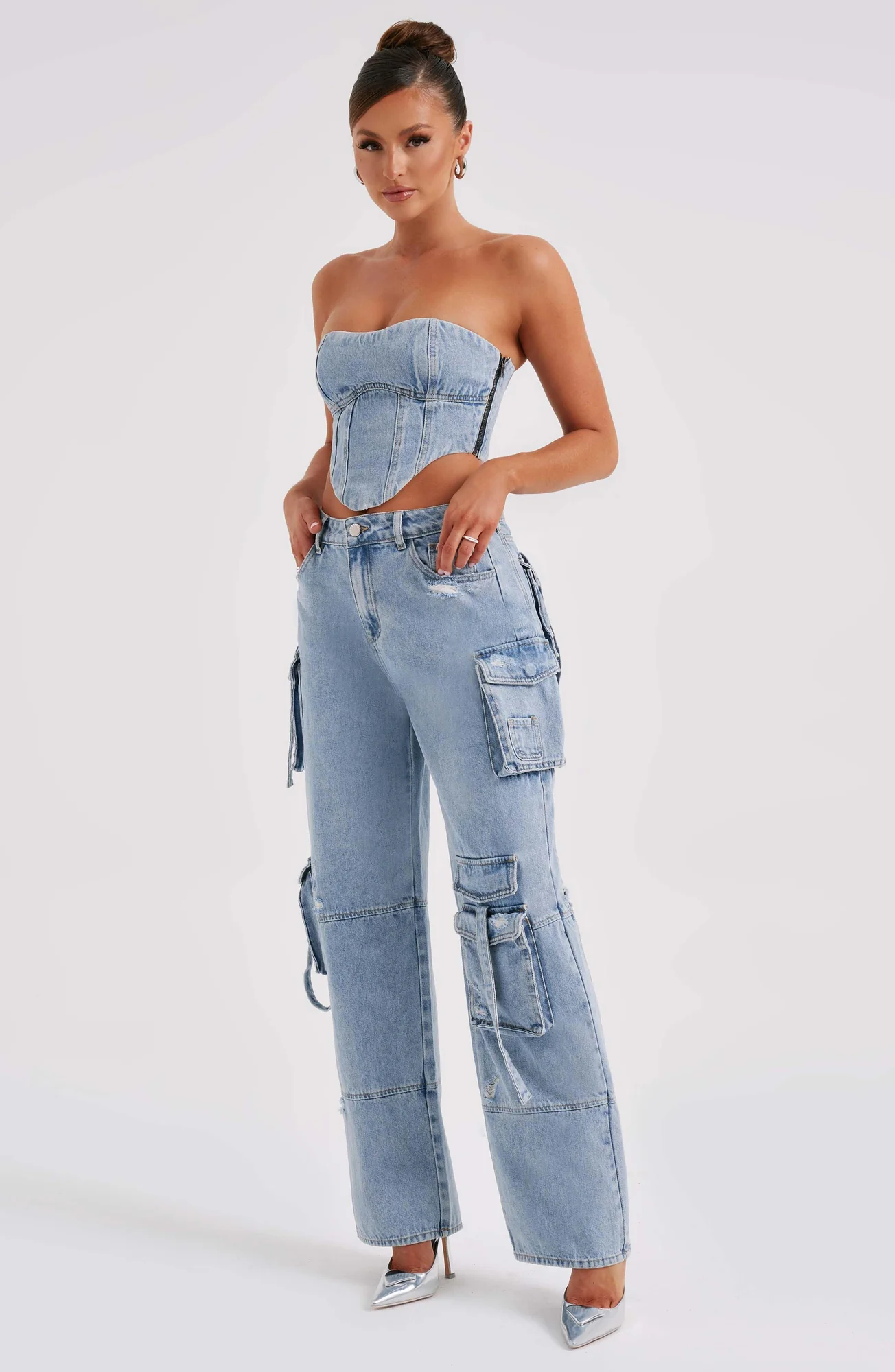 Blue Cargo Pants - Stylish Wide Leg Denim Trousers