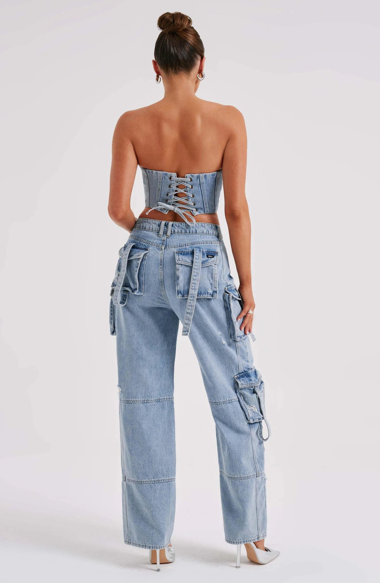 Blue Cargo Pants - Stylish Wide Leg Denim Trousers