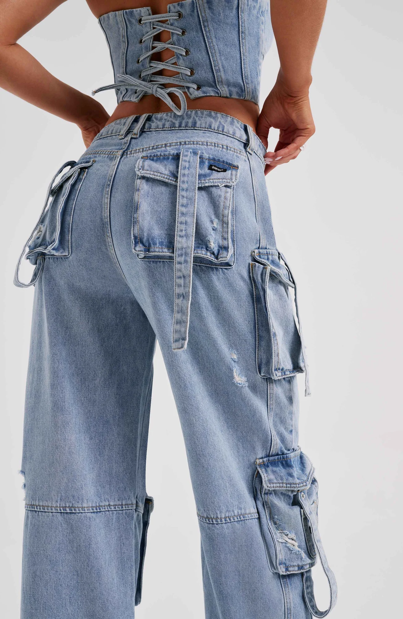 Blue Cargo Pants - Stylish Wide Leg Denim Trousers