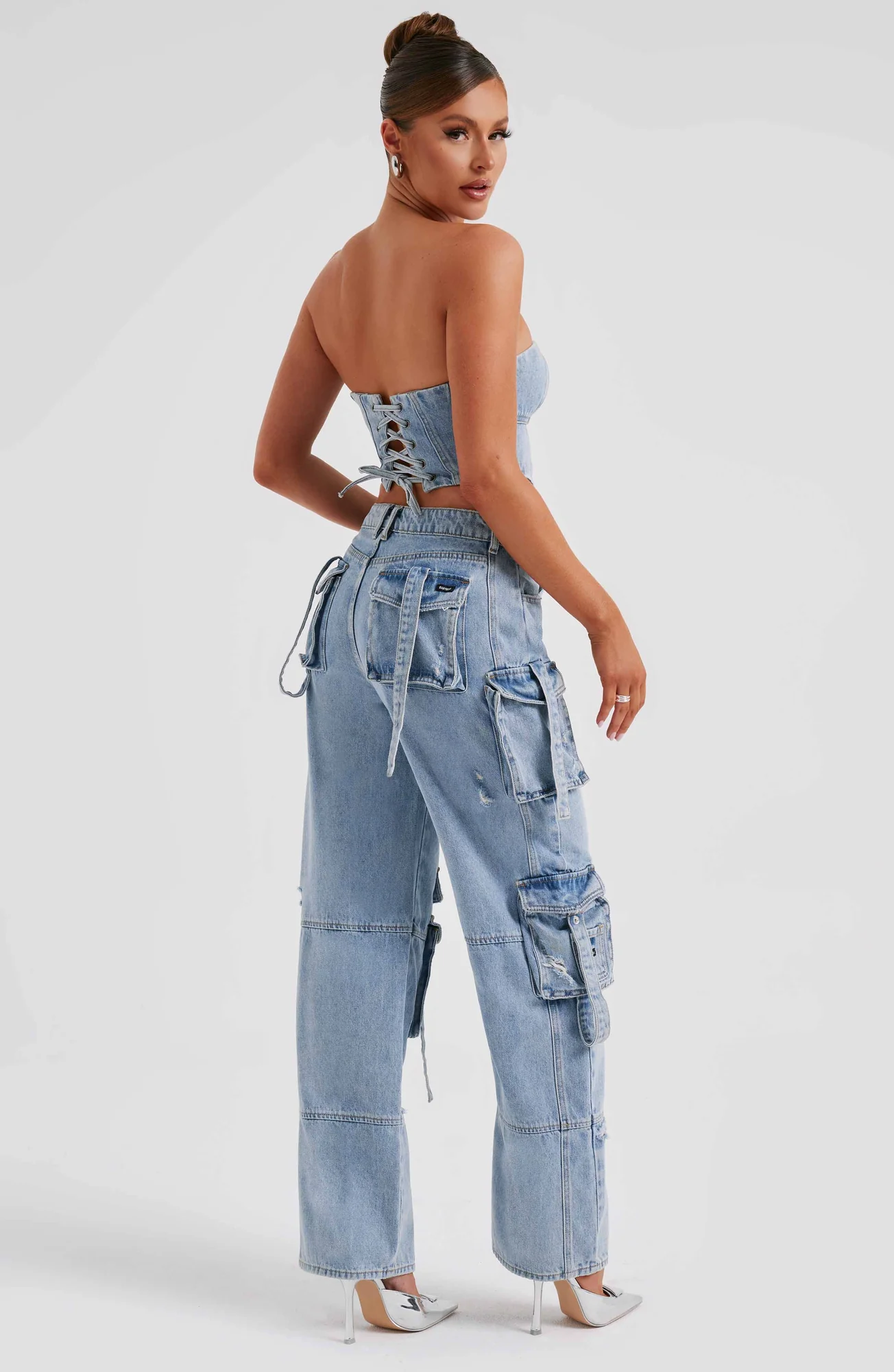 Blue Cargo Pants - Stylish Wide Leg Denim Trousers