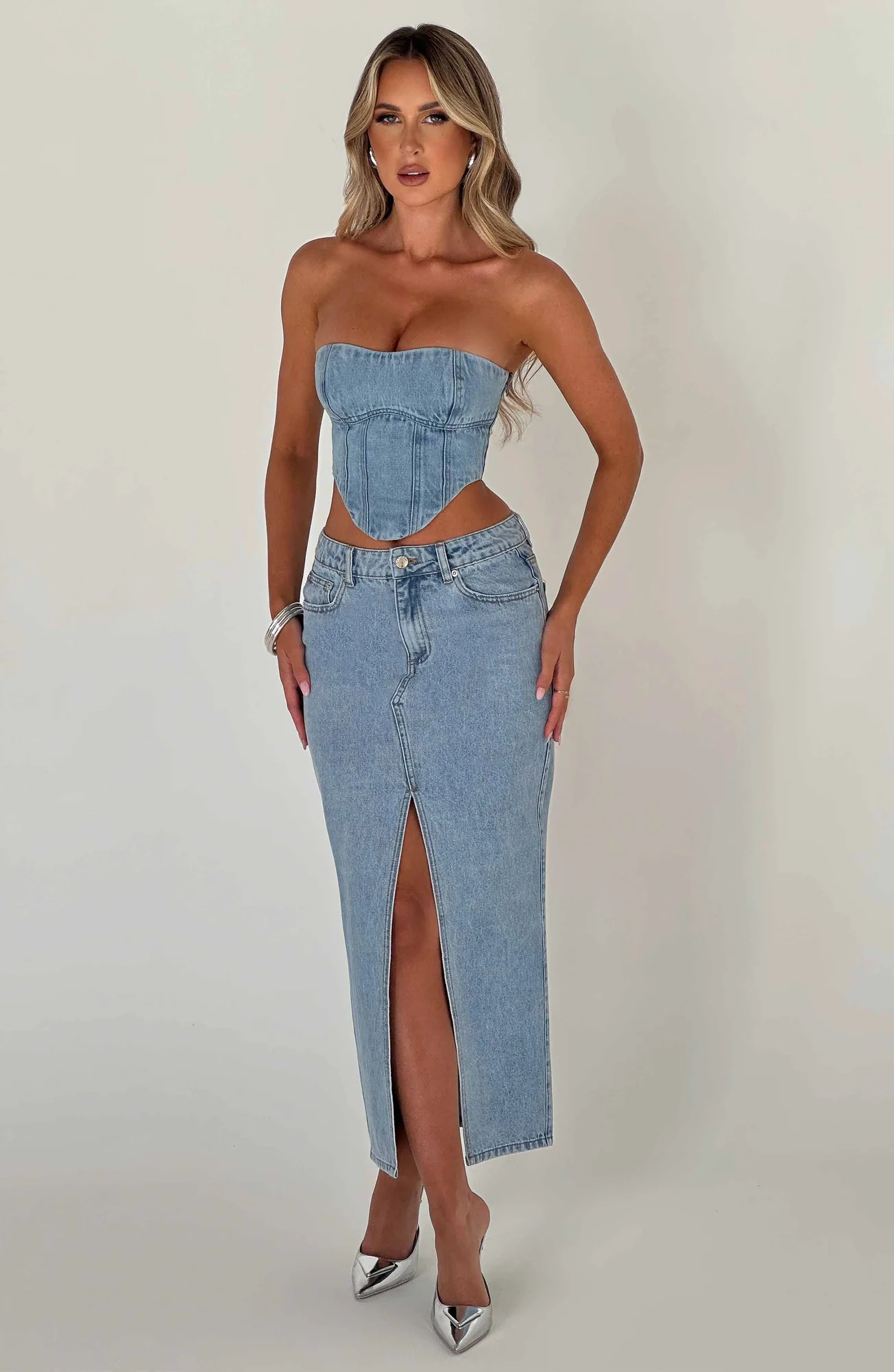 Blue Denim High-Waisted Maxi Skirt for Women