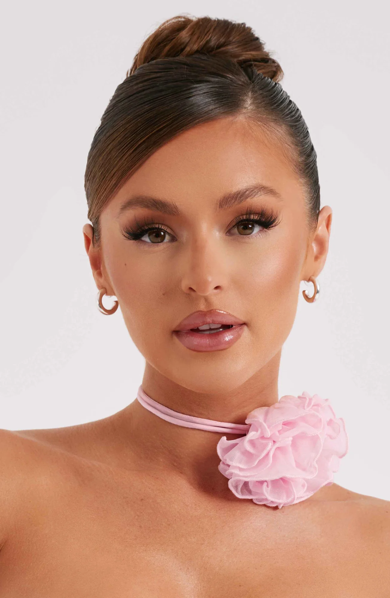 Pink Floral Neck Tie with Flower Corsage Detail