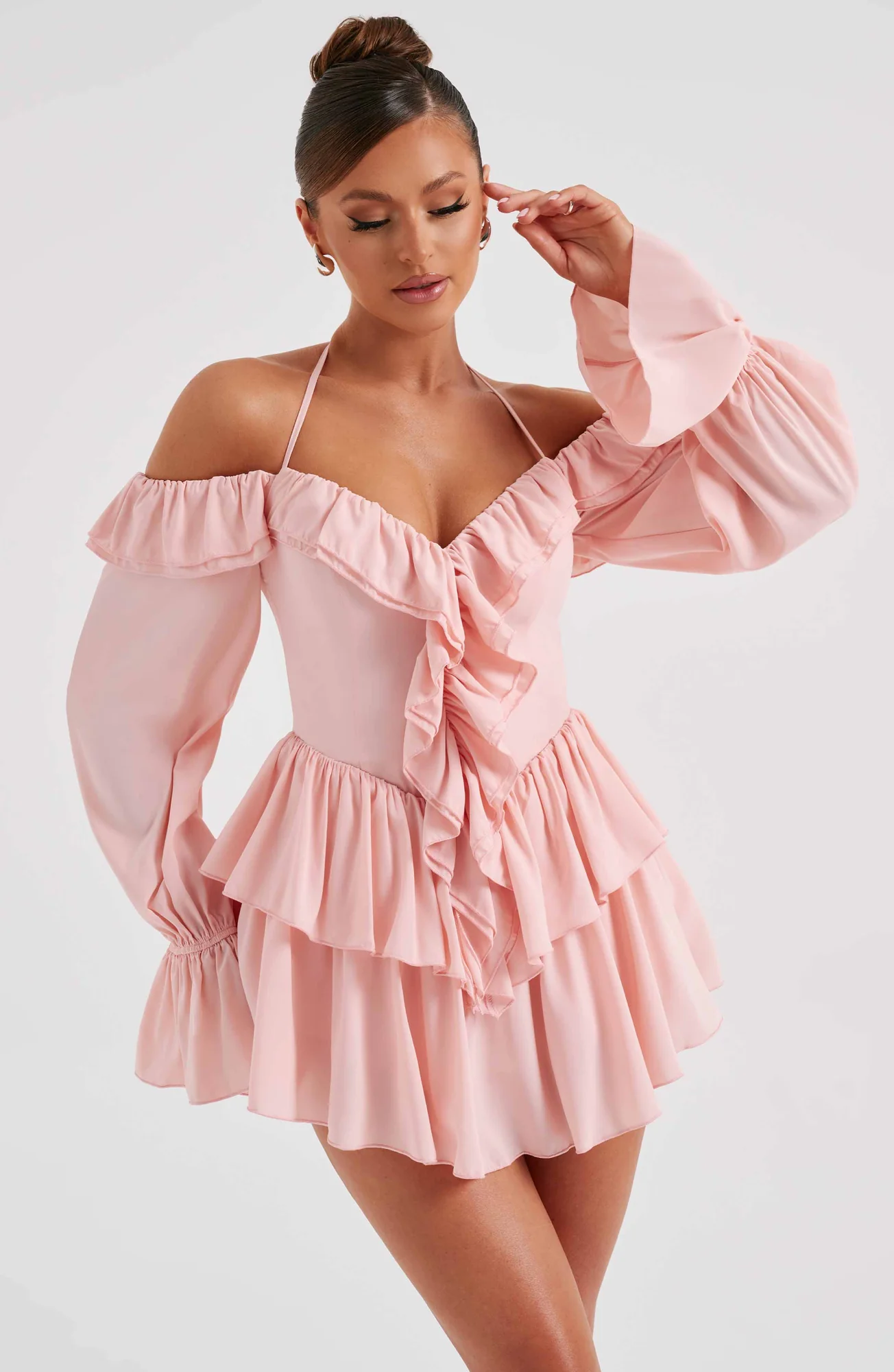 Pink Off-Shoulder Ruffle Jumpsuit