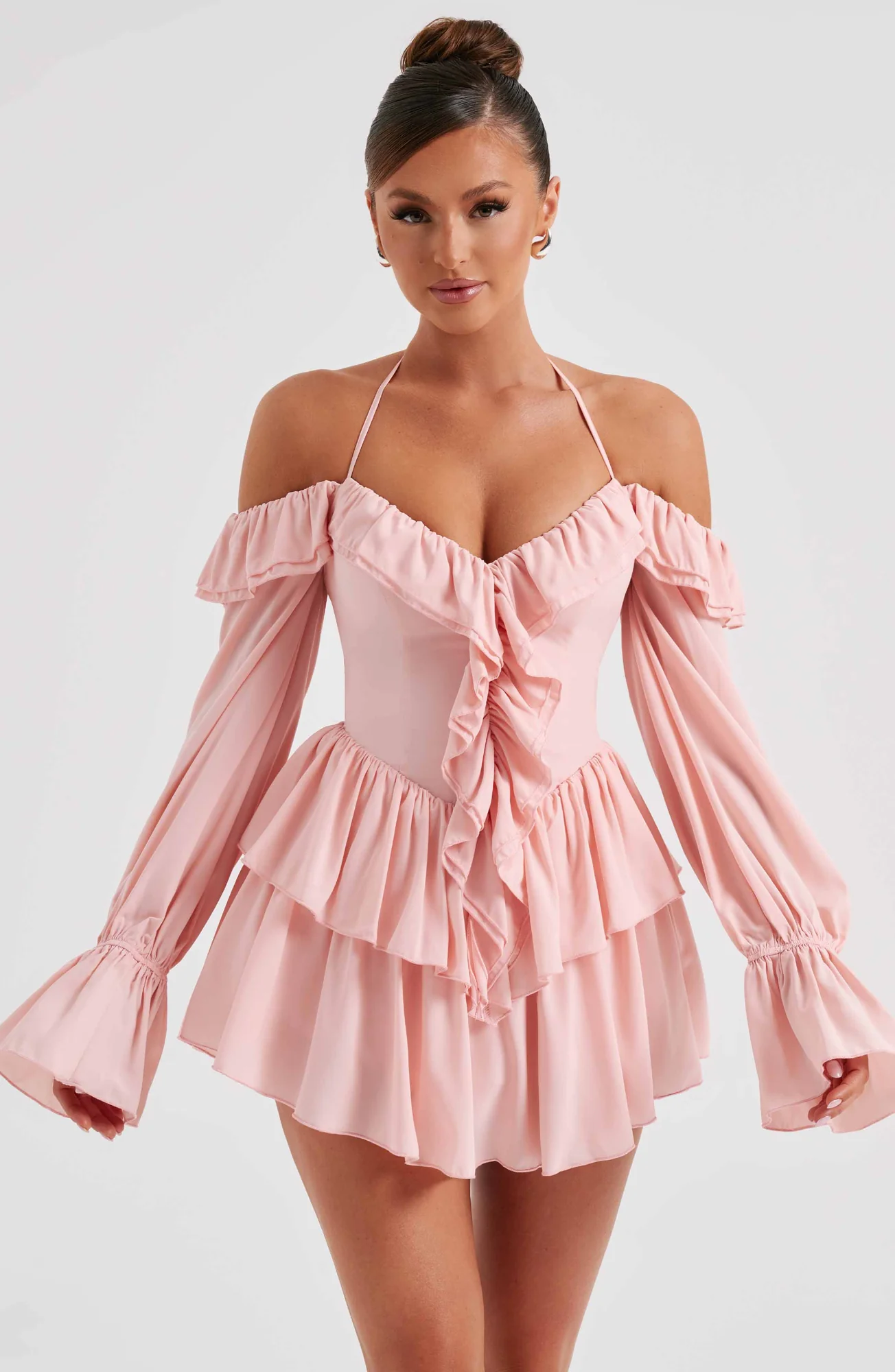 Pink Off-Shoulder Ruffle Jumpsuit