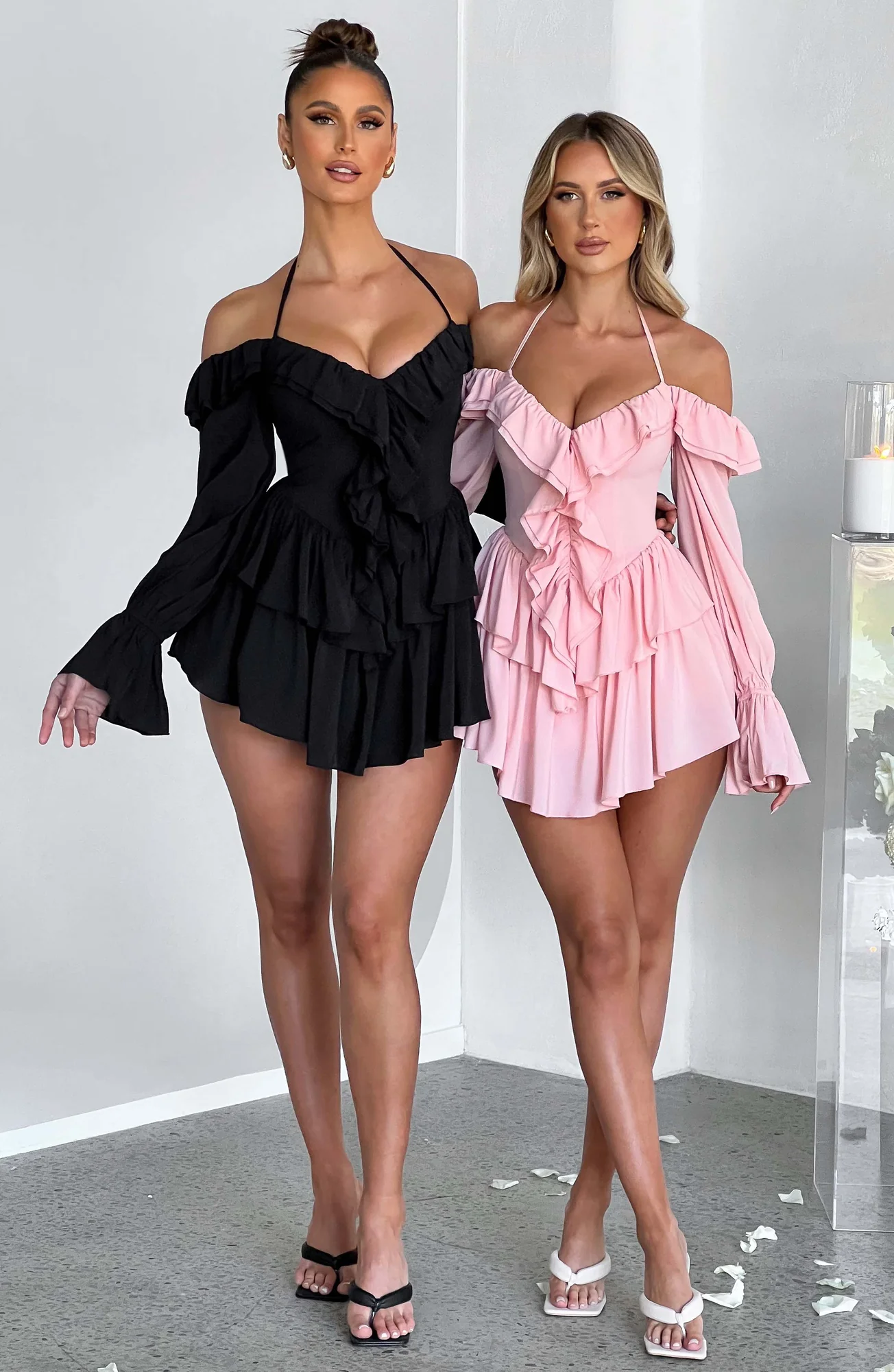 Pink Off-Shoulder Ruffle Jumpsuit