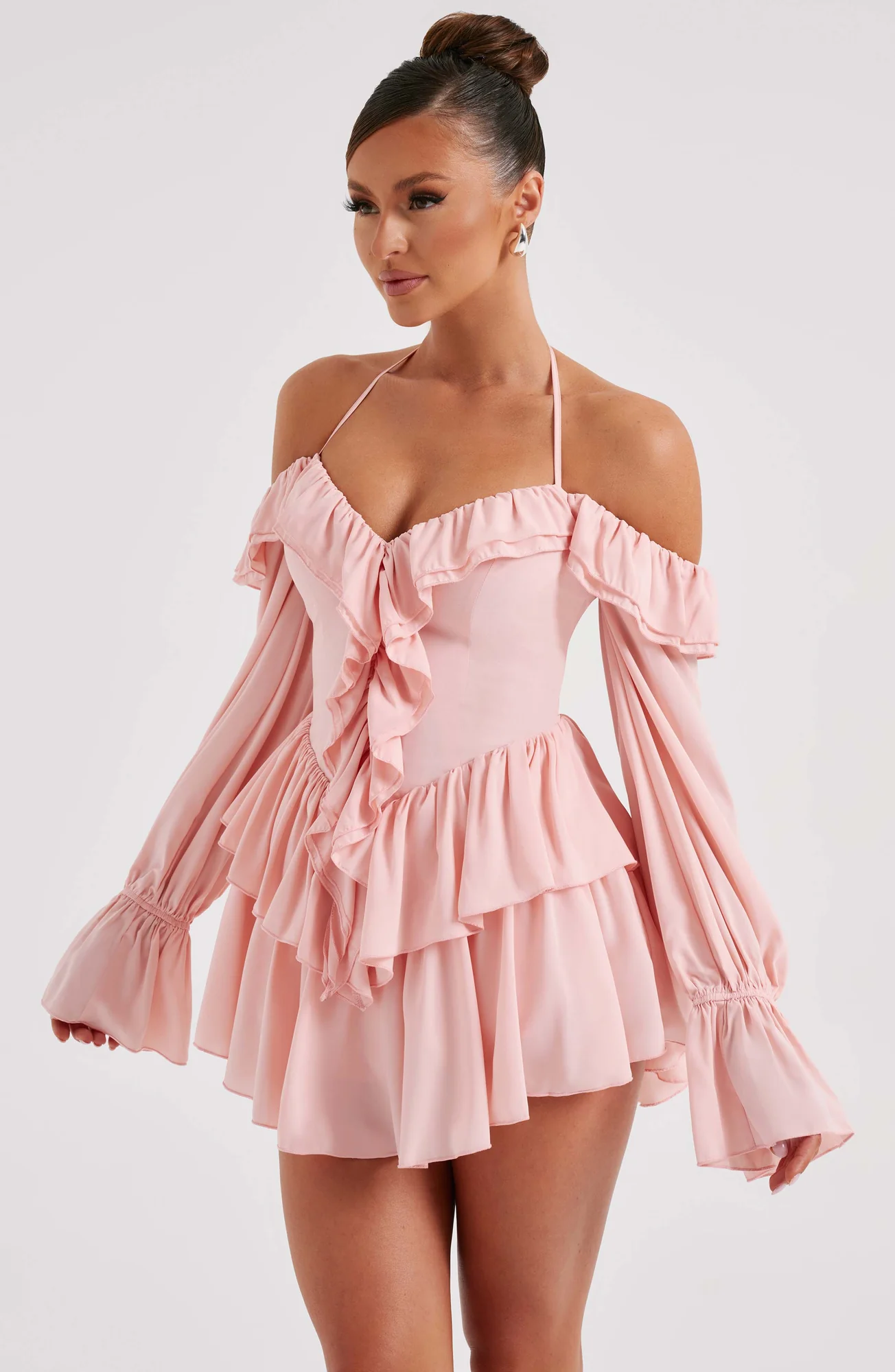 Pink Off-Shoulder Ruffle Jumpsuit