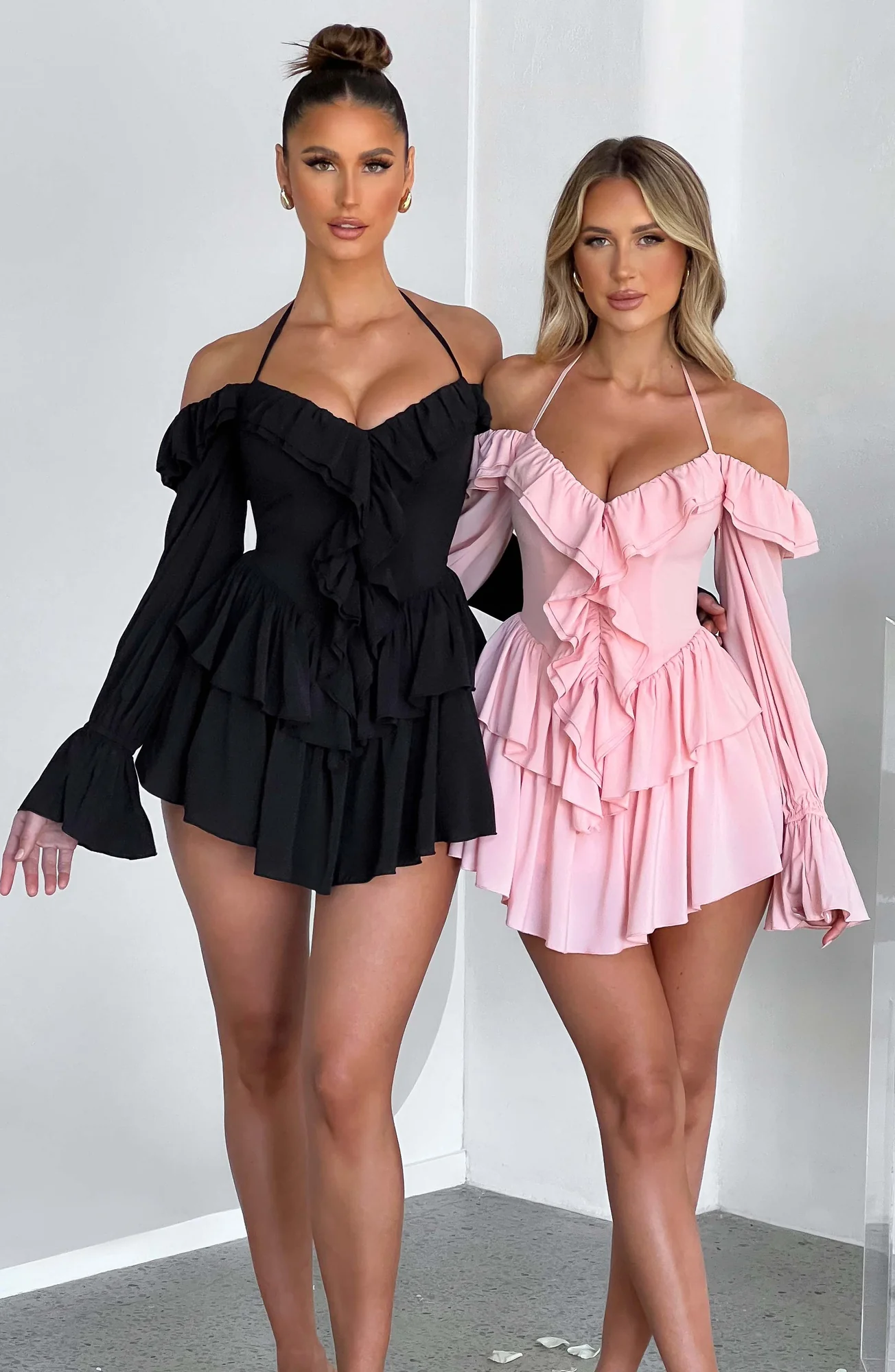 Pink Off-Shoulder Ruffle Jumpsuit