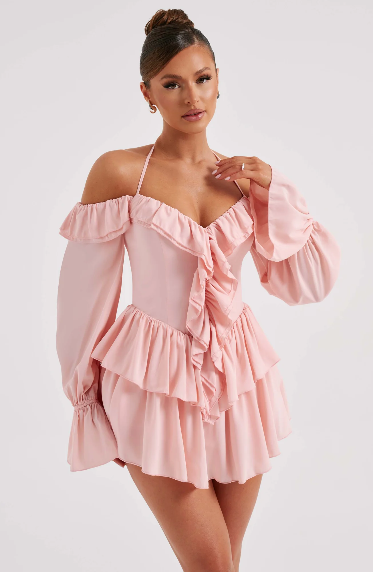 Pink Off-Shoulder Ruffle Jumpsuit