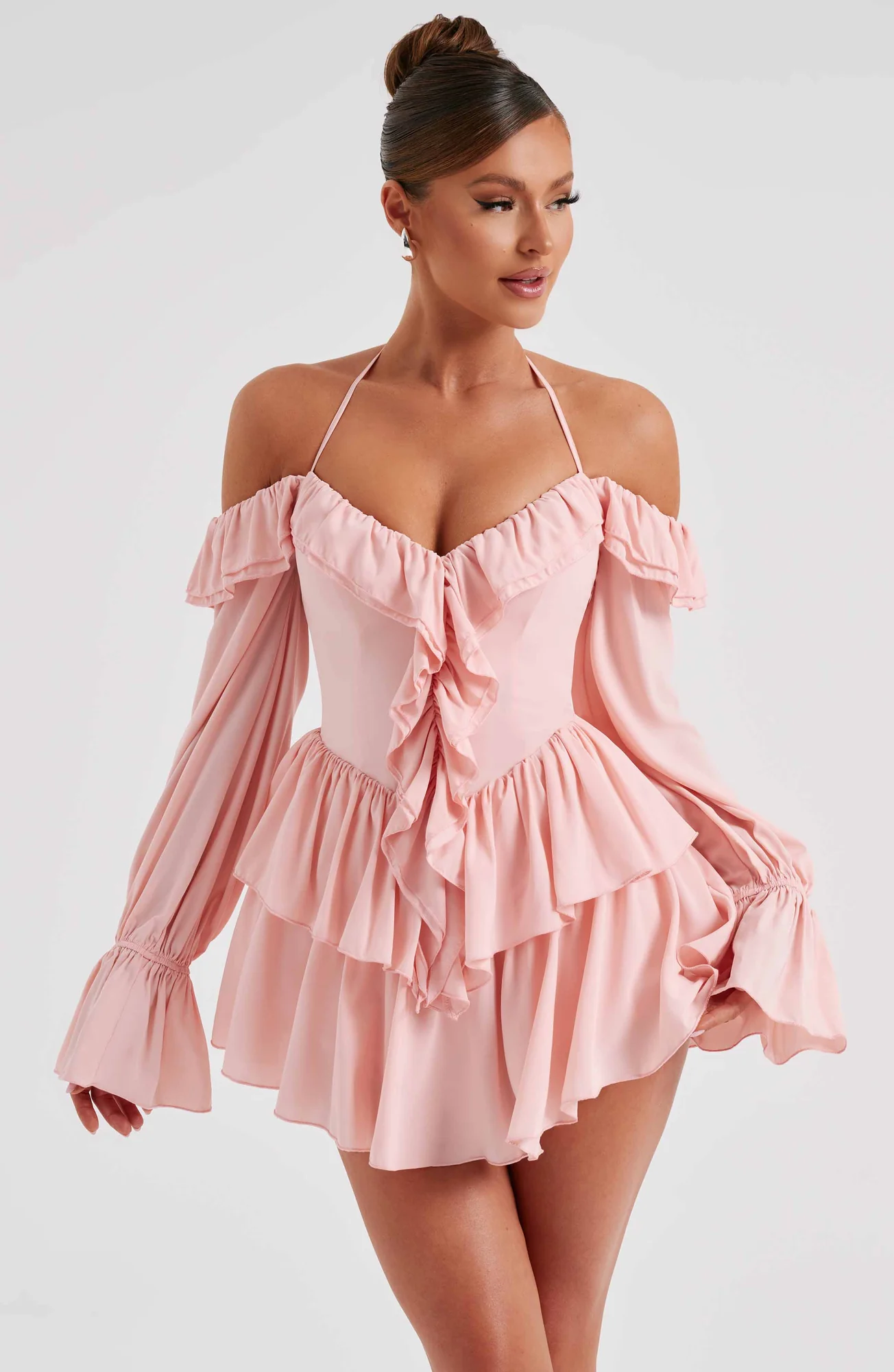 Pink Off-Shoulder Ruffle Jumpsuit