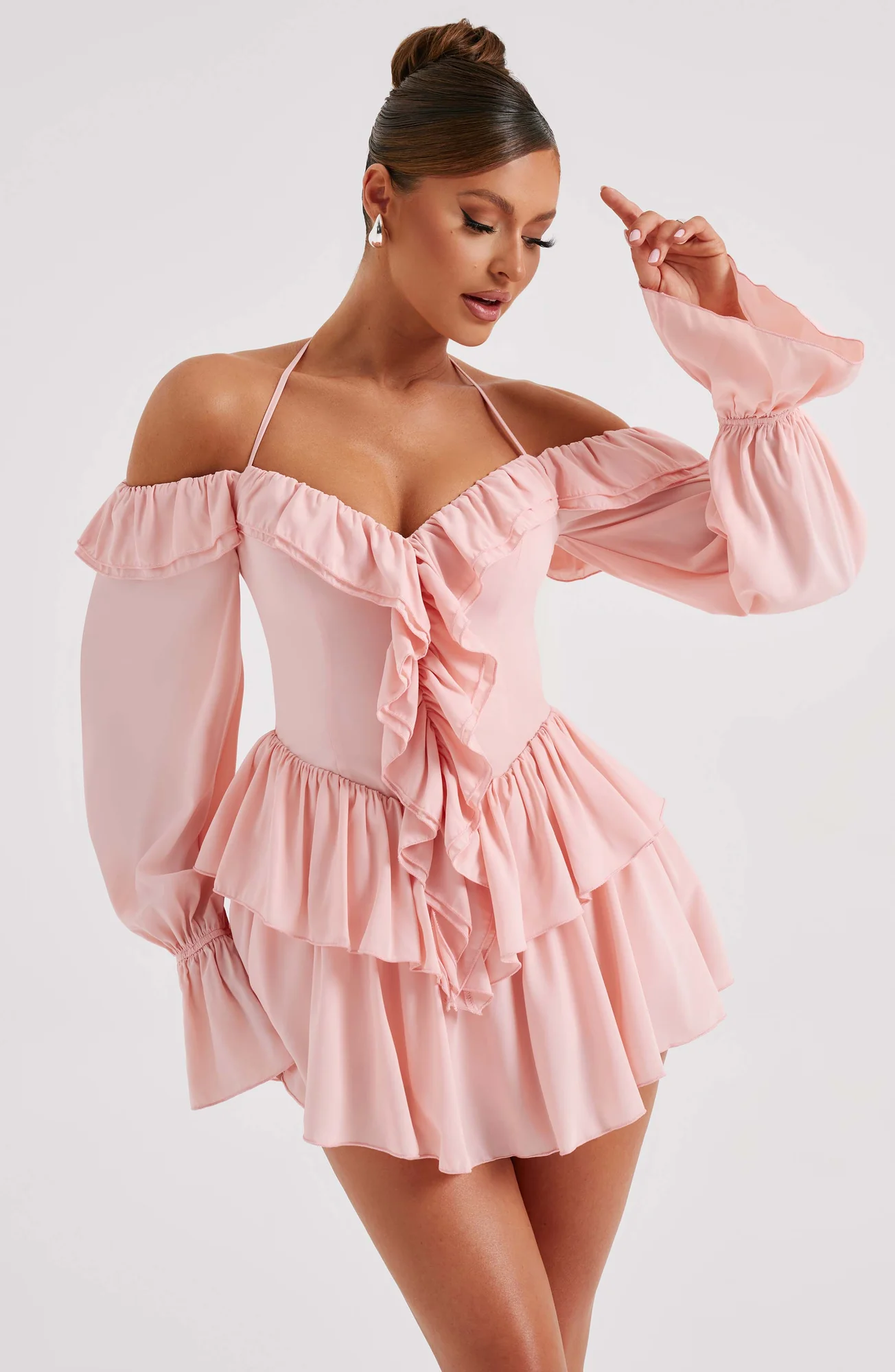 Pink Off-Shoulder Ruffle Jumpsuit