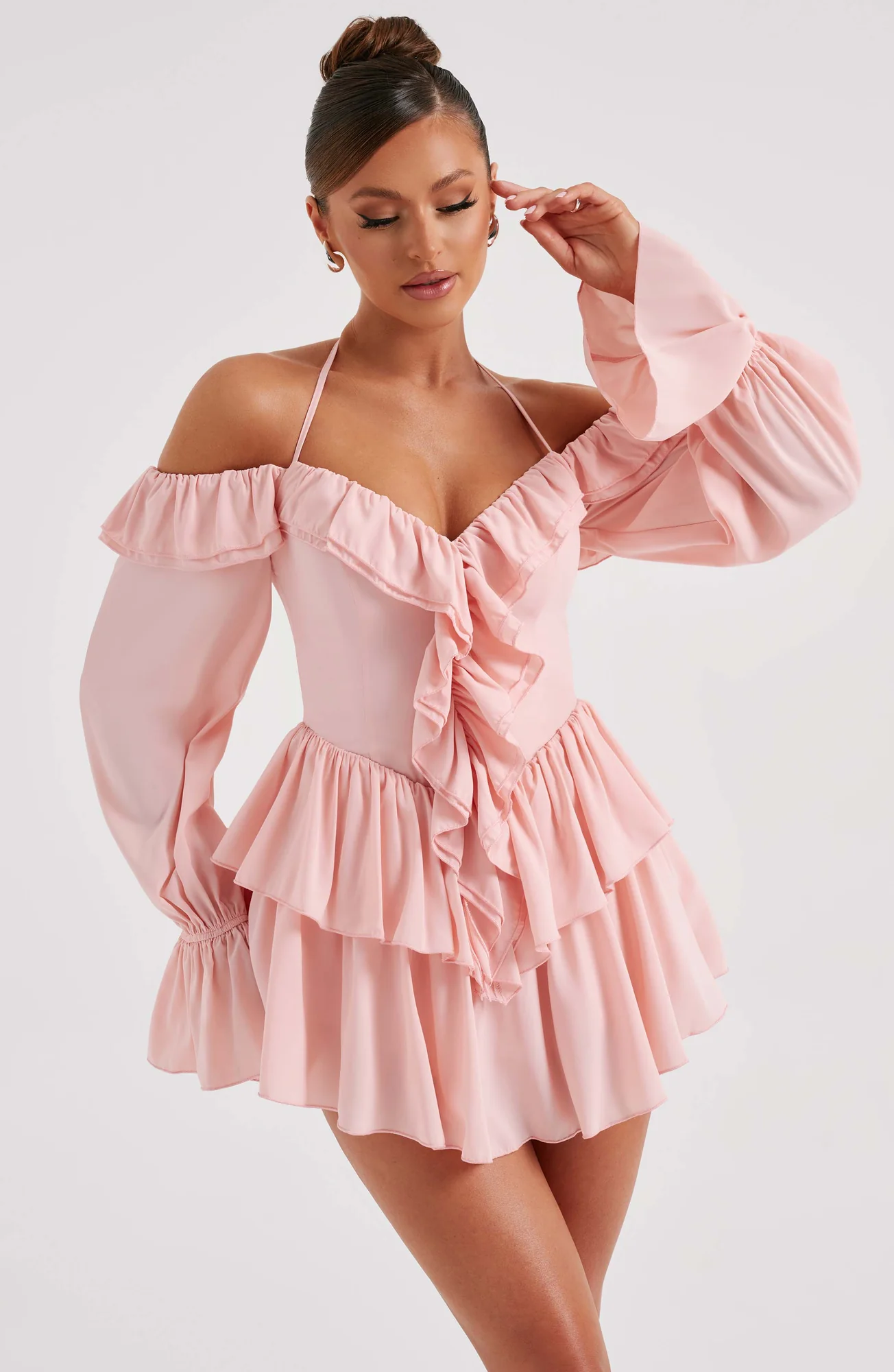 Pink Off-Shoulder Ruffle Jumpsuit