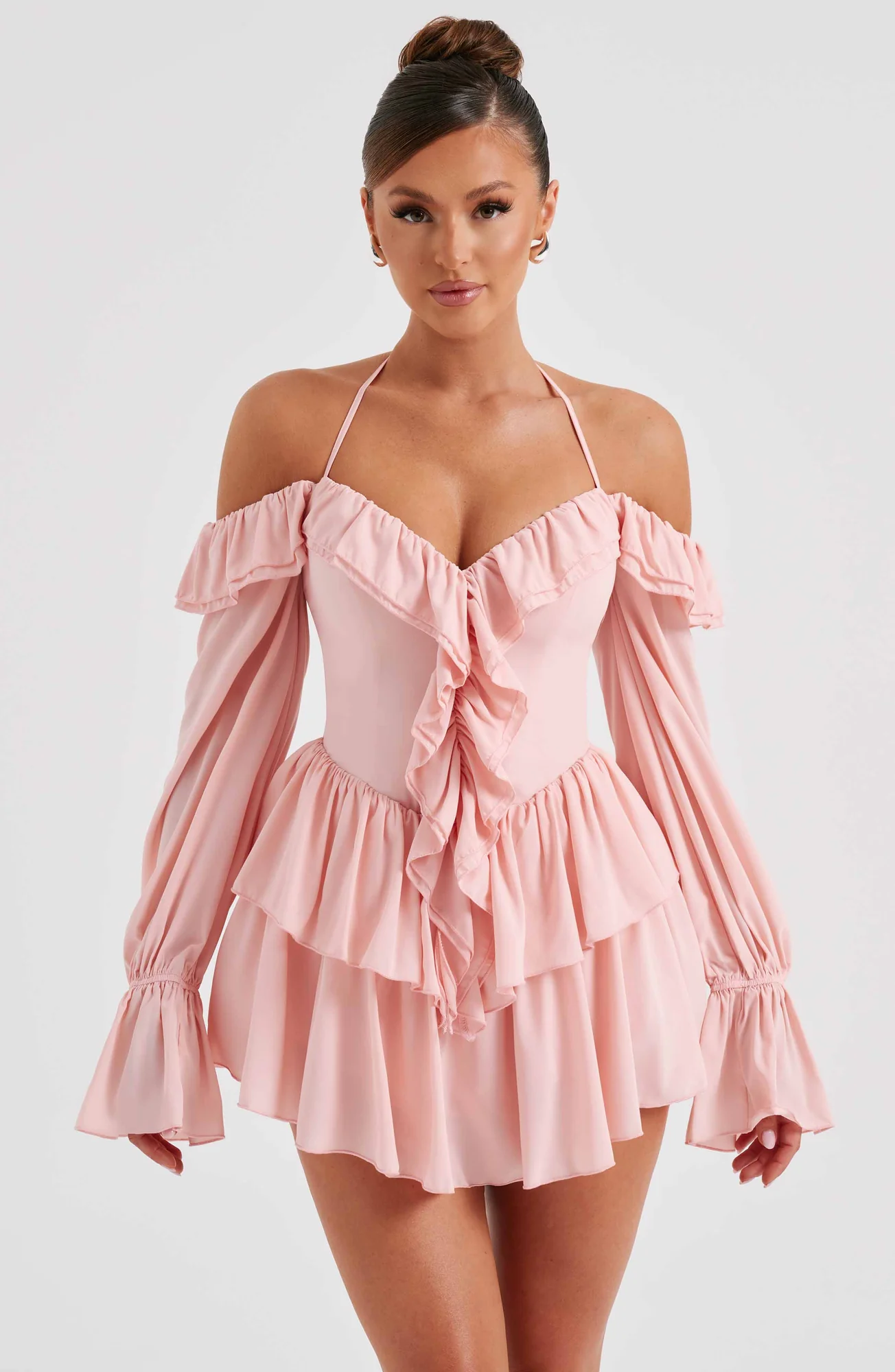 Pink Off-Shoulder Ruffle Jumpsuit